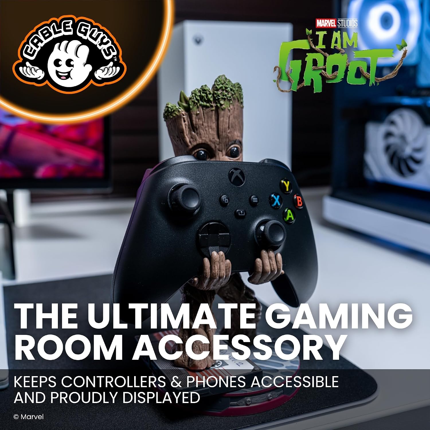 Cableguys Marvel Smiley Toddler Groot Controller Halter & Handy Ständer - Gaming Zubehör für Schreibtisch-Setup, Ständer Kompatibel mit Xbox-, PlayStation- & den meisten Standard-Controllern