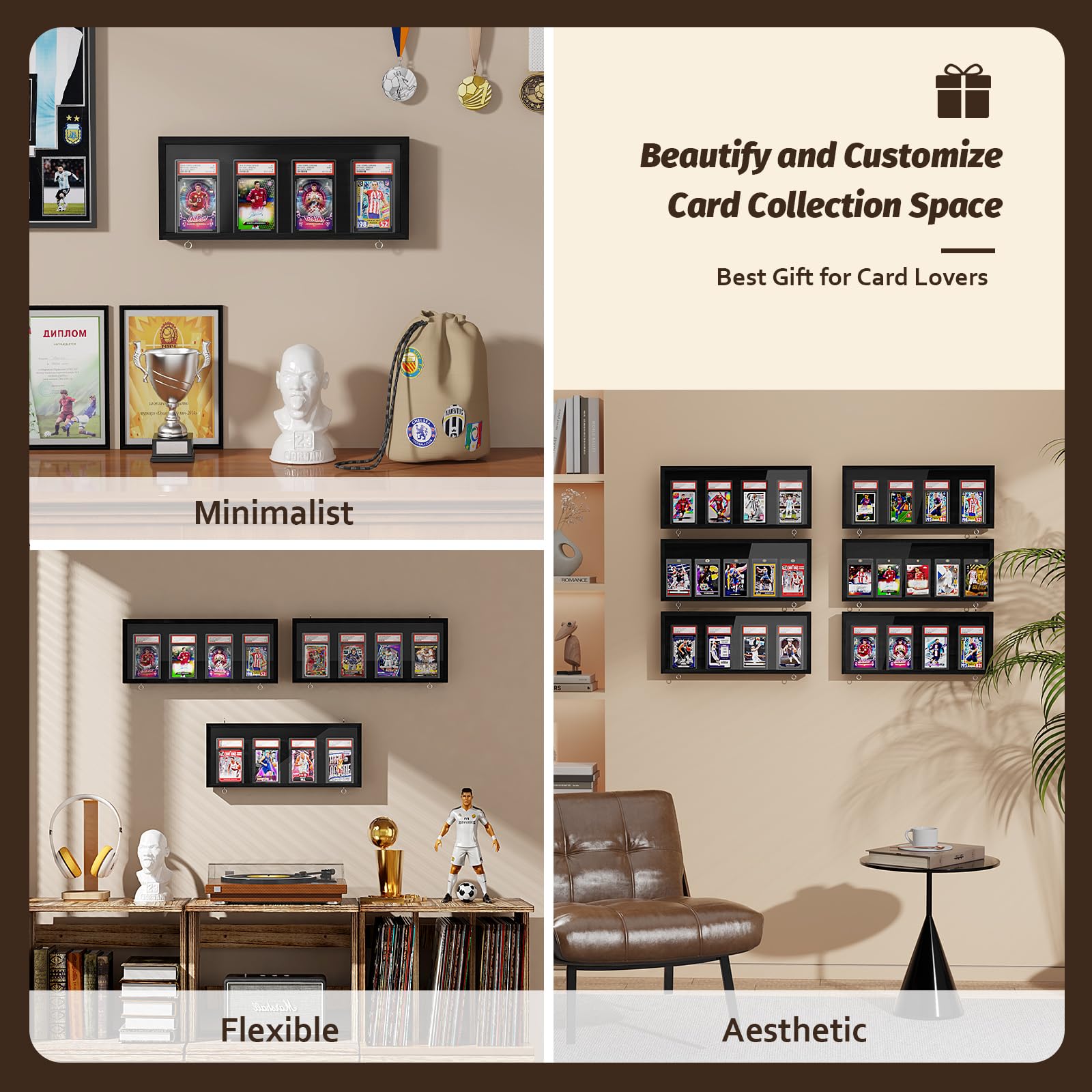 Sammelkarten Display Rahmen Wandmontage, 1er Pack Holz Sportkarten-Vitrine mit Transparent HD, Kartenrahmen Display für Sportkarten & Sammelkarten (Schwarz)