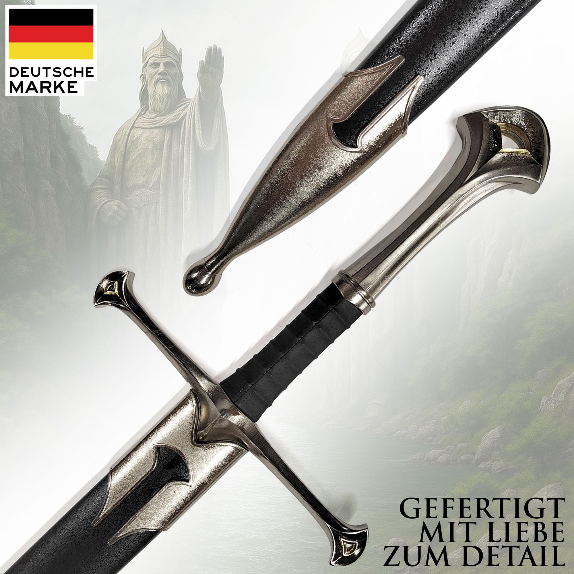 Der Herr der Ringe - LOTR Schwert, Filmschwert, echt, aus Stahl, Der Hobbit, Zauberer Merch, Aragorn Sword, Deko für Sammler und als Geschenk