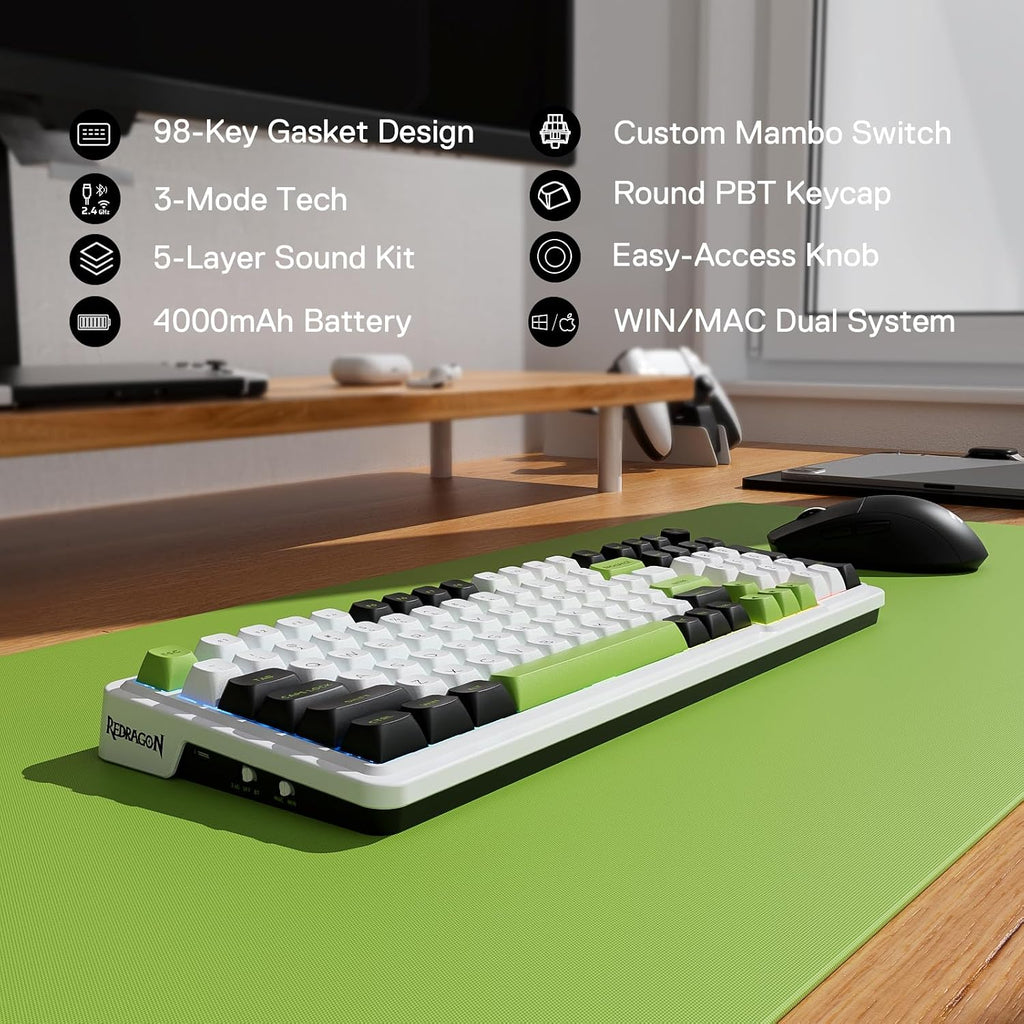 Redragon K686 PRO SE Anime Gasket Gaming Tastatur RGB 3 Modus 98 Tasten | Hot Swap Sockel Drehknopfsteuerung Geräuschdämpfende Pads Custom Hi Fi Linear