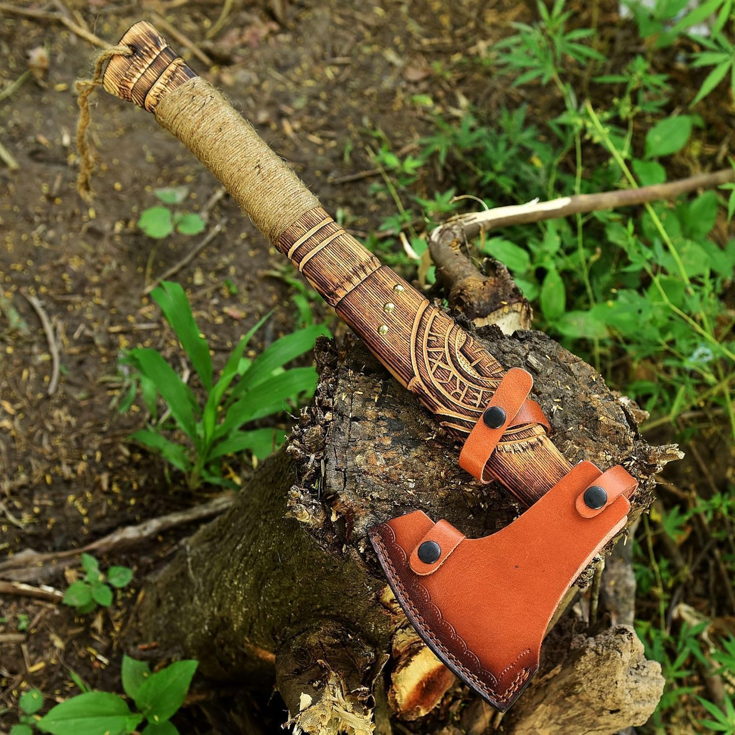 Wikinger-Axt aus kohlenstoffreichem Stahl – Handgeschmiedete Jagdaxt mit Eschenholzgriff, Wikinger-Bartaxt für Outdoor und Camping, Spaltaxt, echtes Geschenk für Weihnachten oder Geburtstag,