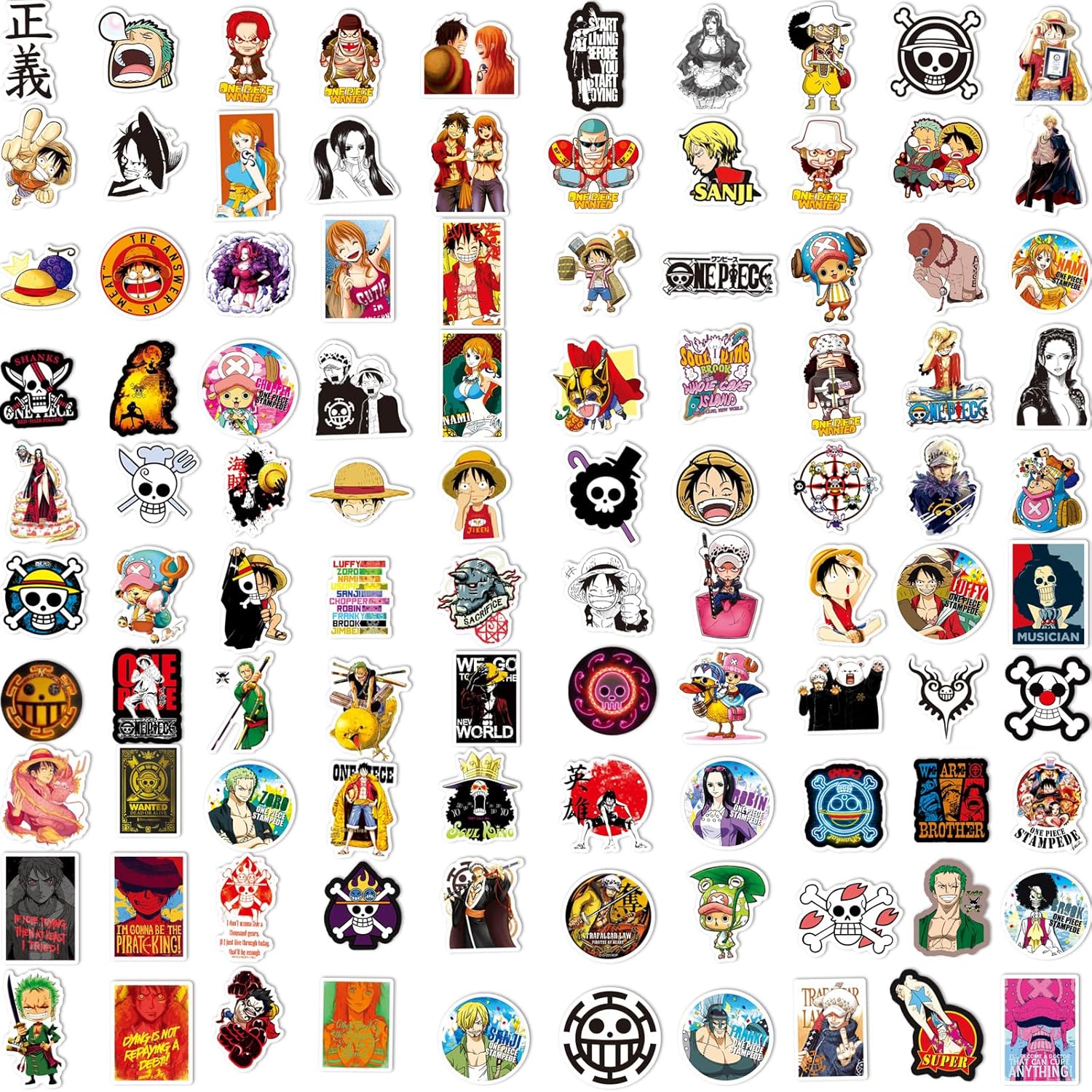One Piece Stickers, 100 Pcs Waterproof Stickers Ubephant Style Decals Computer Skateboard Luggage Stickers Gifts for Kids