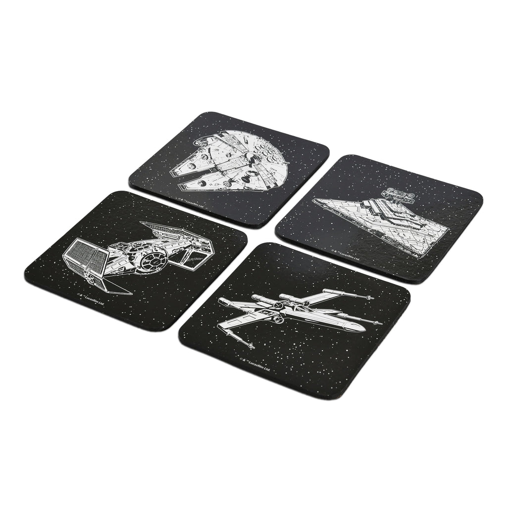 Elbenwald Untersetzer 4er Set mit verschiedenen Designs und Farben - Geschenkidee - Glasuntersetzer Viereckig - für alle Arten von Tassen - Mehrfarbig - Kork, Kunststoff (Star Wars)