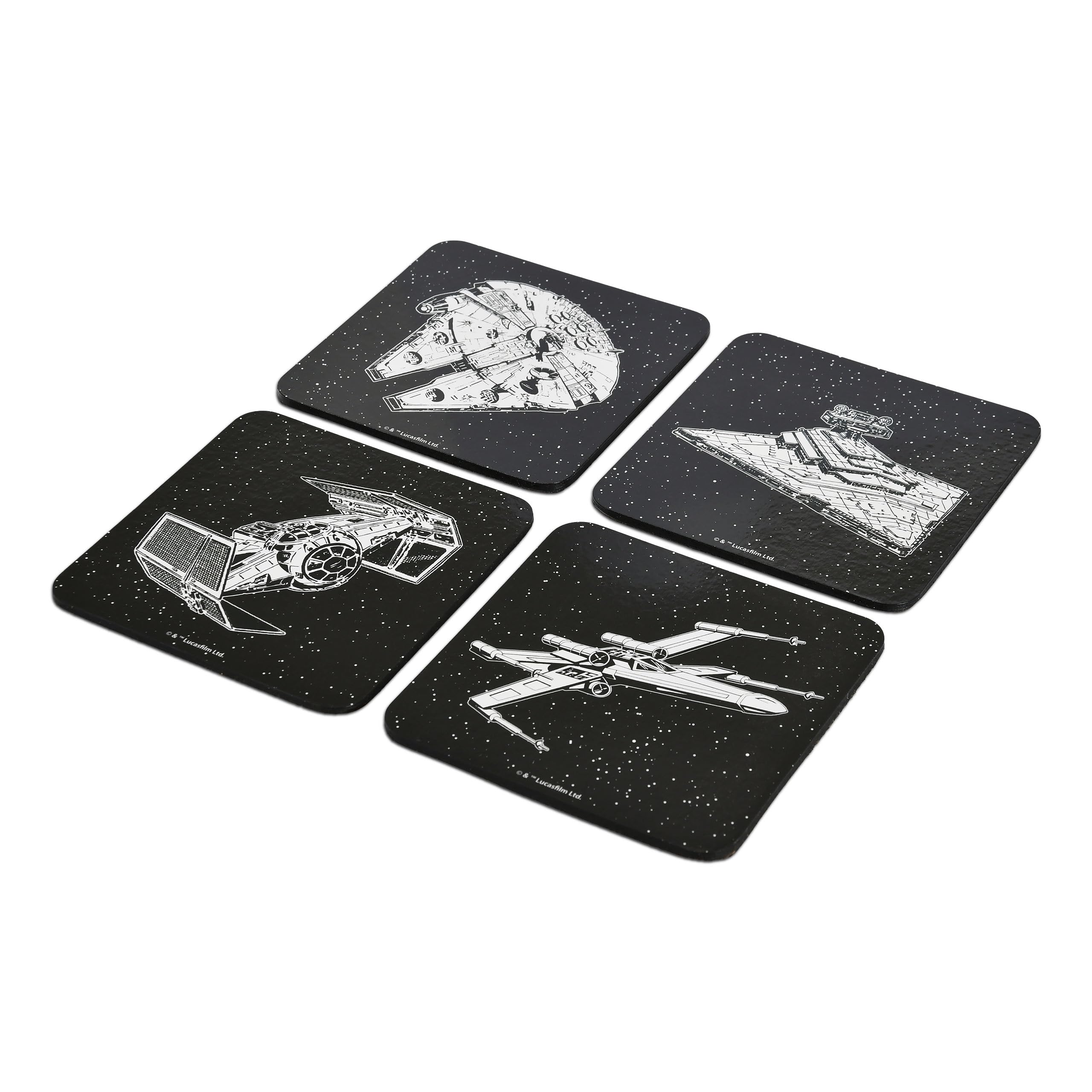 Elbenwald Coaster Set of 4 with different designs and colors - Gift idea - Square glass coasters - for all types of cups - Multicolor - Cork, Plastic (Star Wars)