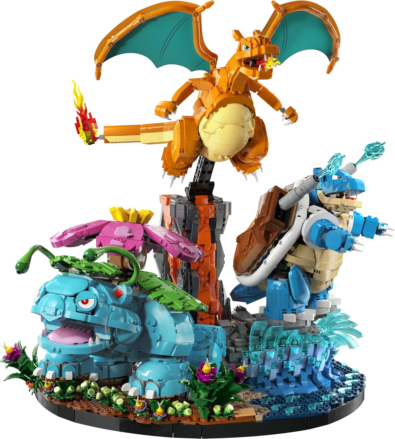 LEGO Pokémon Bisaflor, Glurak und Turtok - 3D Modellbau für Erwachsene - 3 Anime Figuren als DIY Deko für Schreibtisch oder Regal - Gaming Geschenkidee für Fans und Sammler - 72153