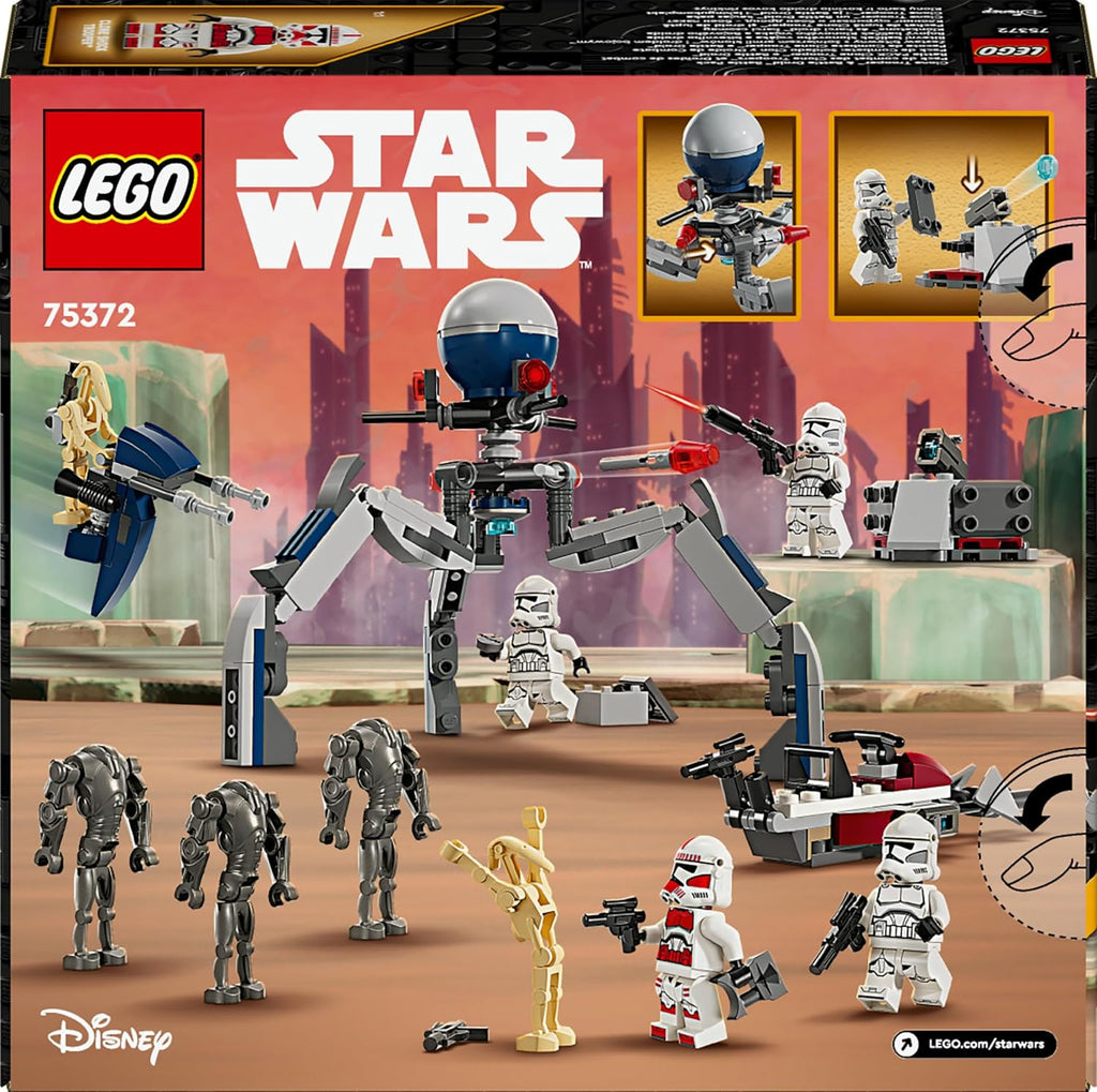 LEGO Star Wars 75372 Clone Trooper & Battle Droid Battle Pack, inkl. 4 Minifiguren, 5 Droiden und Speeder Bike mit Shooter - Bauspielzeug für Jungen und Mädchen ab 7 Jahren
