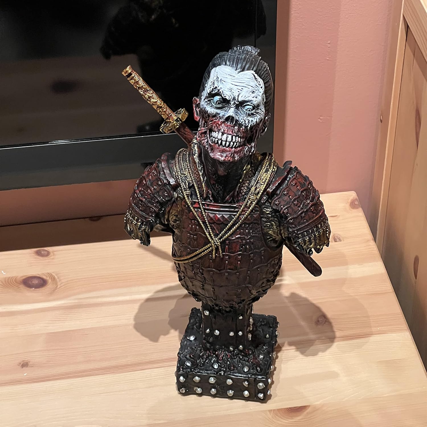 LOOYAR Resin Undead Japanische Samurai Zombie Büste Statue Skulptur Ornament Figur Handwerk für Zuhause Haus Wohnzimmer Veranda Dekoration Büro Schreibtisch Schreibtisch T Geschenk