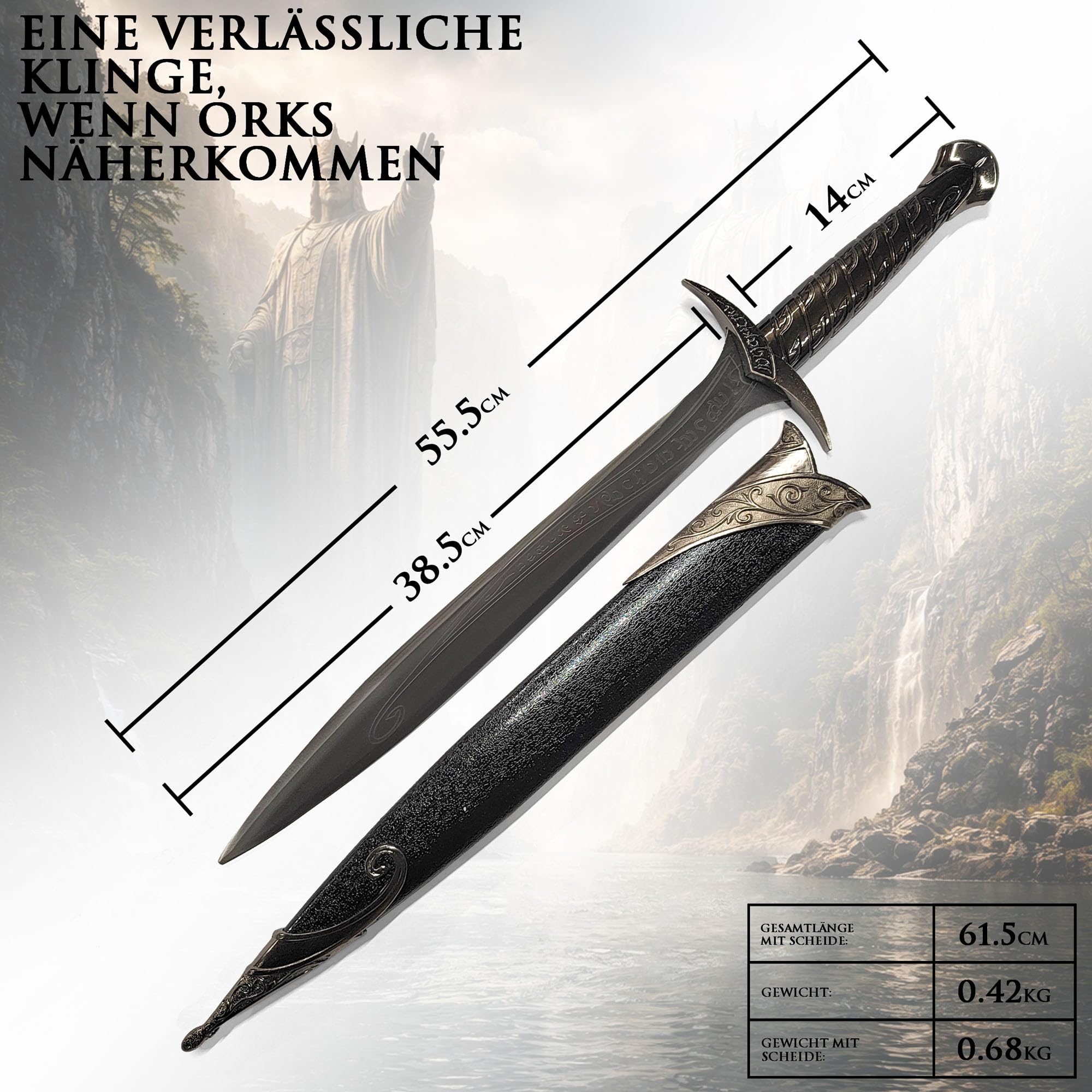 Der Herr der Ringe - LOTR Schwert, Filmschwert, echt, aus Stahl, Der Hobbit, Zauberer Merch, Aragorn Sword, Deko für Sammler und als Geschenk