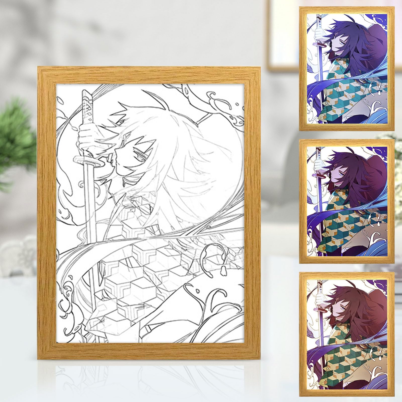 Bocguy Japanischer Anime Juju inspirierte beleuchtete Gemälde, LED Wandkunst Dekor,Jujutsu Kaisen Manga, LED Desktop-Rahmen für Heimdekoration,Kreatives Schlafzimmer und Geschenk