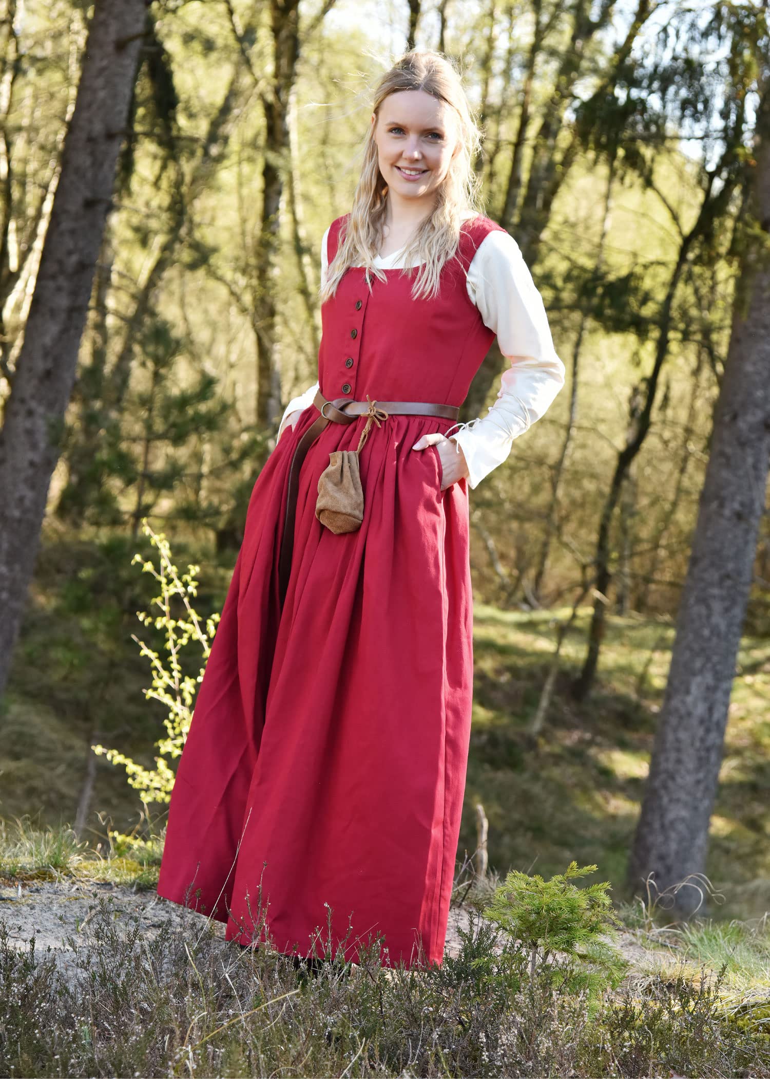Battle-Merchant - Ärmelloses Mittelalter Kleid Lene für Damen - mit Taschen - Trägerkleid Bauernkleid Überkleid Mieder - Baumwolle