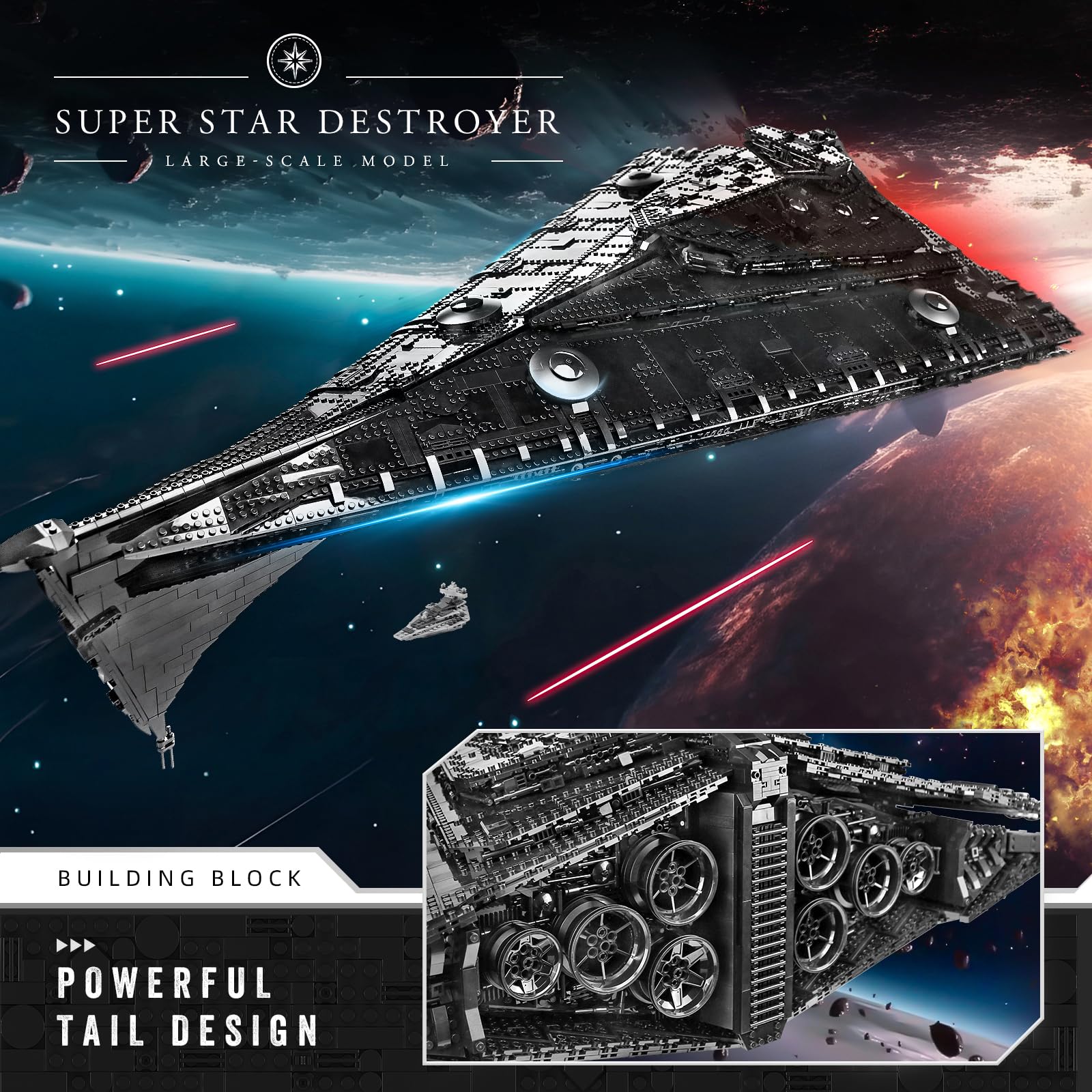 13135 Imperial Sternenzerstörer Spielzeug mit 3 Mini-Raumschiffen,11885 Klemmbausteine Technik Sternenzerstörer, Sammlerstück für Erwachsene,kompatibel mit UCS Super Star Destroyer