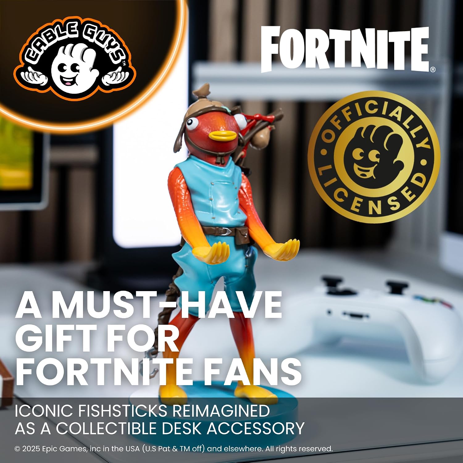 Cableguys Fortnite Fishsticks Controller Halter & Handy Ständer - Gaming Zubehör für Zimmer und Schreibtisch-Setup, Ständer Kompatibel mit Xbox-, PlayStation- & den meisten Standard-Controllern