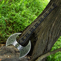 Handgeschmiedet Wikinger Doppelaxt mit Lederscheide. Large Norse Axe, Geschenkidee für Männer – Handgeschmiedete Doppelkopf-Wikinger-Axt aus Kohlenstoffstahl für Outdoor, Camping, Jagd, Deko