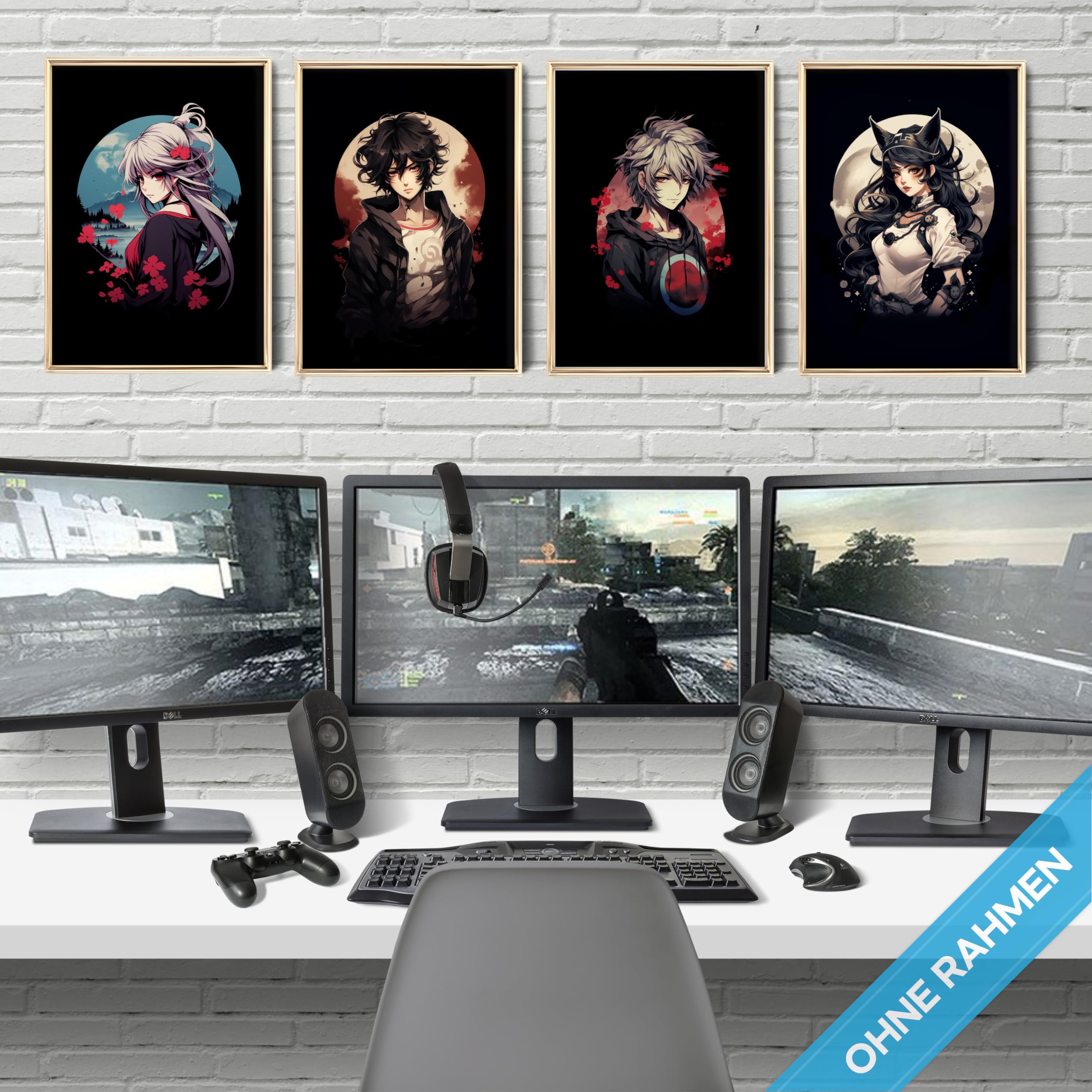 mojoliving Gaming Zimmer Deko Bilder | Poster Wand für Gamer Jugendzimmer | Set mit Neon Sign Motive | Coole Geschenke für Gamer | Zocker Bilder Wand | Neon Wandbild