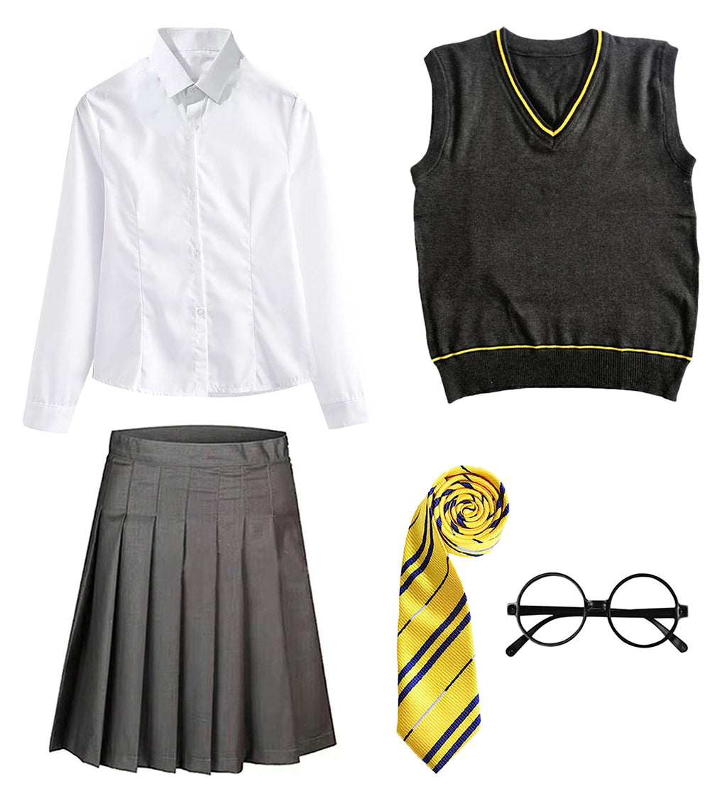 FStory&Winyee Zauberer Set Bluse Rock Weste Krawatte Brille Kostüm Zubehör für Kinder Erwachsene Zubehör Set Striped Tie Gestreifte Krawatte zum Karneval Fasching Halloween