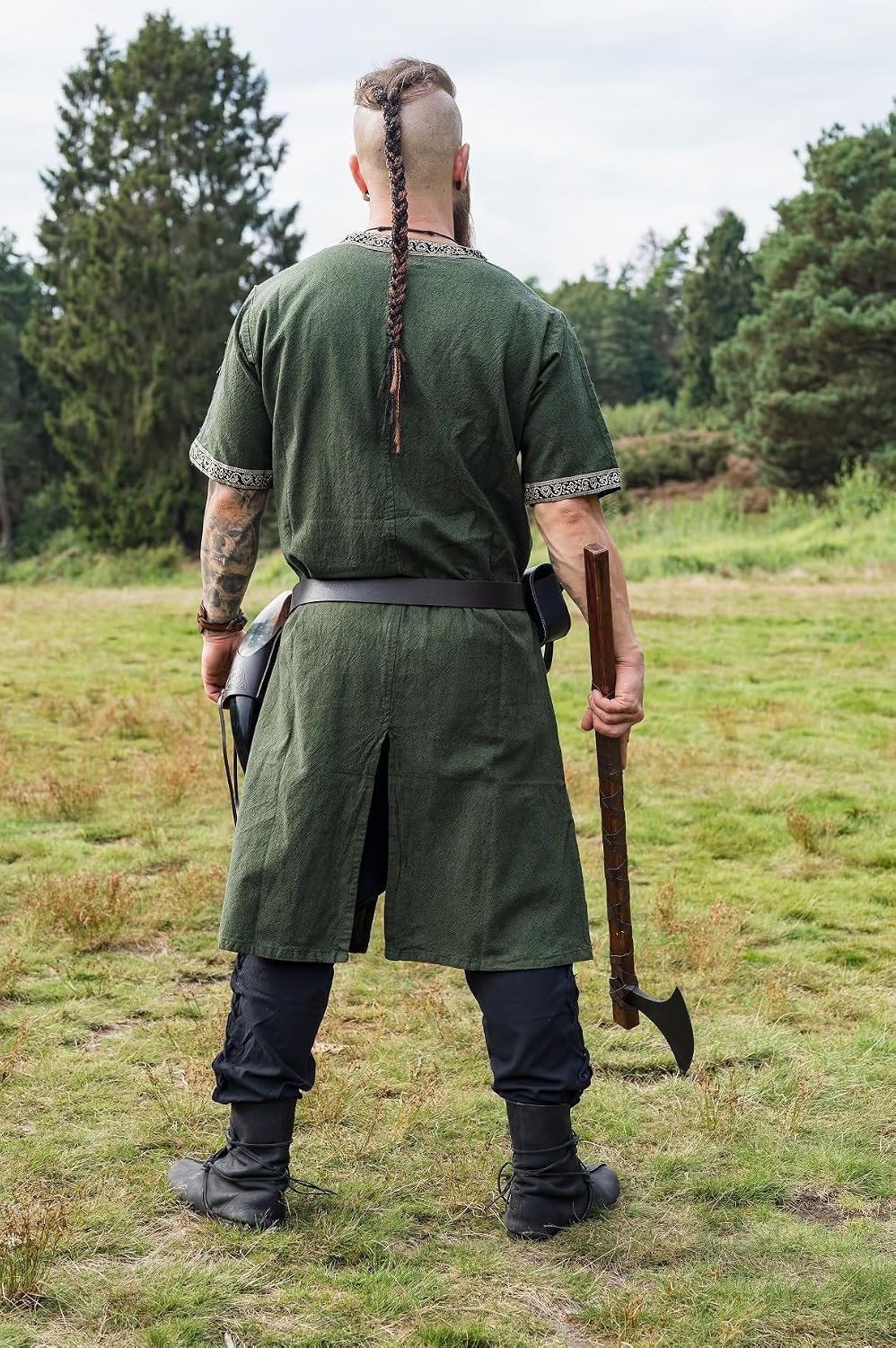 Leonardo Carbone® Kurzarm Tunika Richard - Mittelalter Kleidung Herren, Mittelalter Hemd, Freizeithemden Kurzarm, Karneval Kostüm Herren, Wikinger Tunika, LARP Kleidung - 100% Baumwolle Grün XL