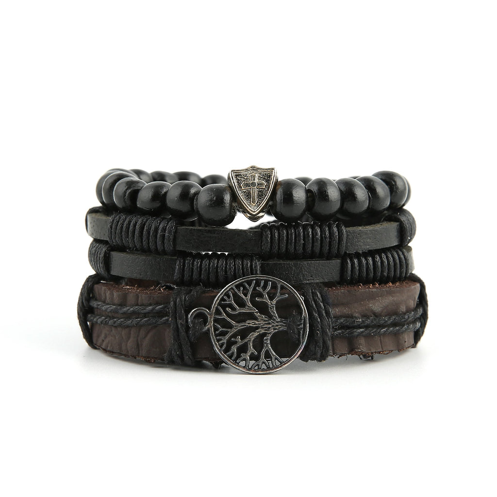 HZMAN Echtes Leder Baum des Lebens Armbänder Männer Frauen, Tigerauge Naturstein Lava Rock Perlen Ethnische Tribal elastische Armbänder Armbänder (2Pcs)