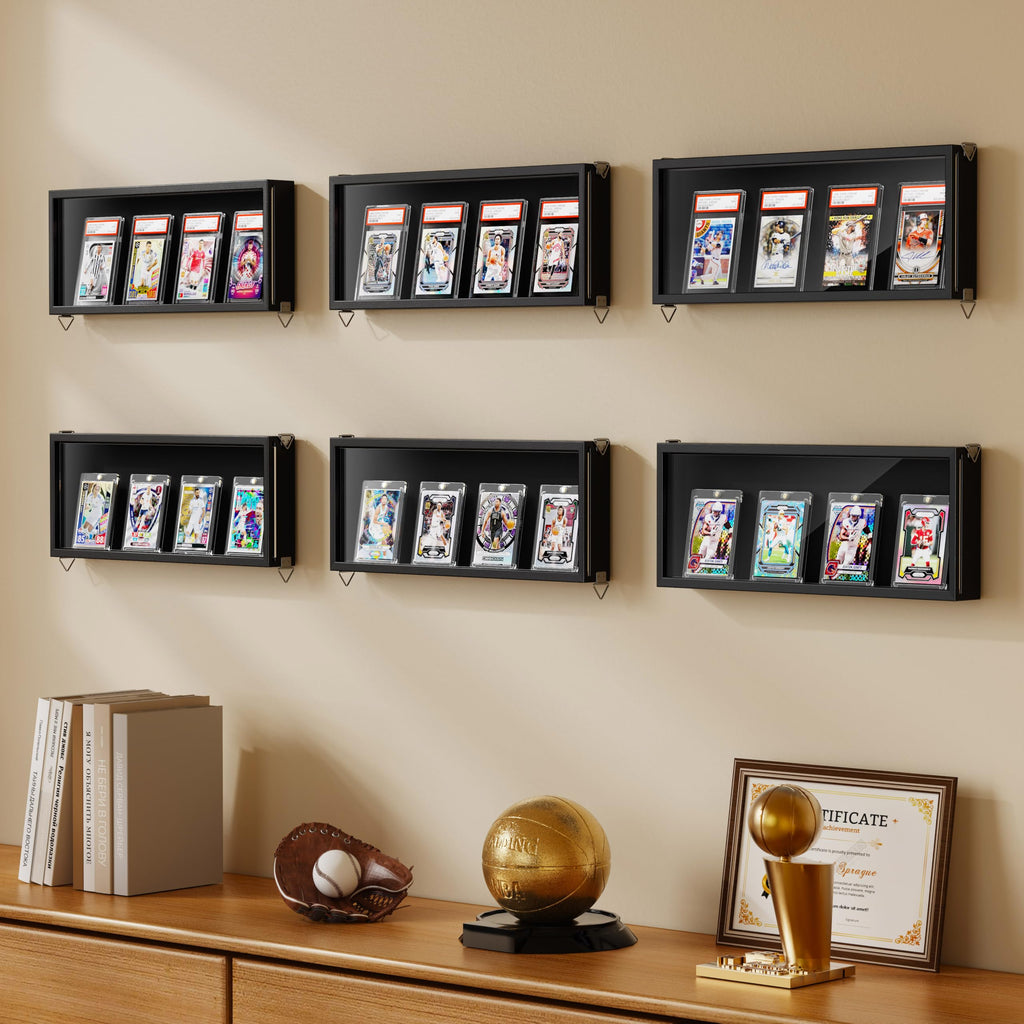 Sammelkarten Display Rahmen Wandmontage, 1er Pack Holz Sportkarten-Vitrine mit Transparent HD, Kartenrahmen Display für Sportkarten & Sammelkarten (Schwarz)