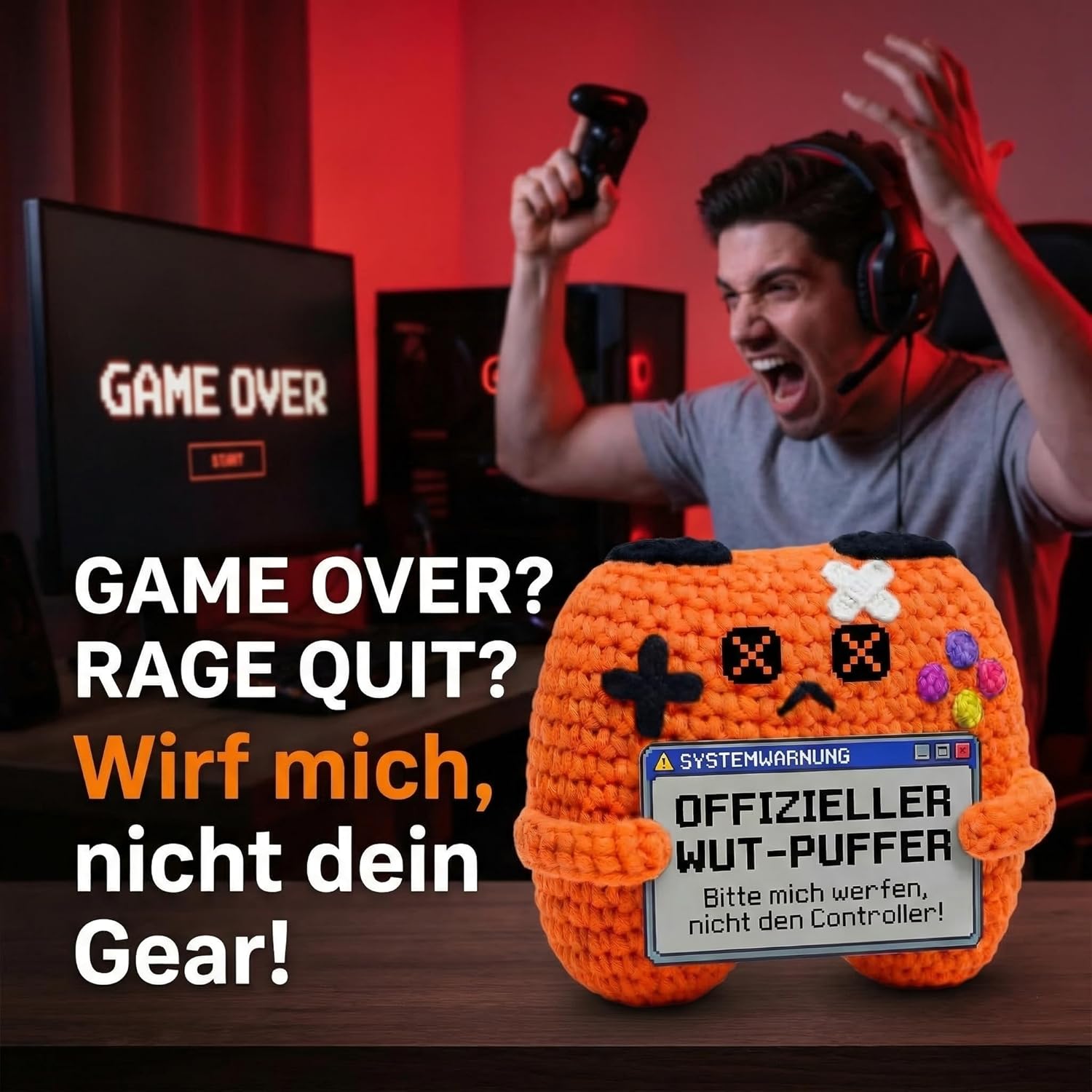Lustige Geschenke für Männer & Teenager - Gehäkelter Gamecontroller als Gamer Geschenk, Anti Stress Kuscheltier, Zocker Geburtstagsgeschenk & Gaming Deko