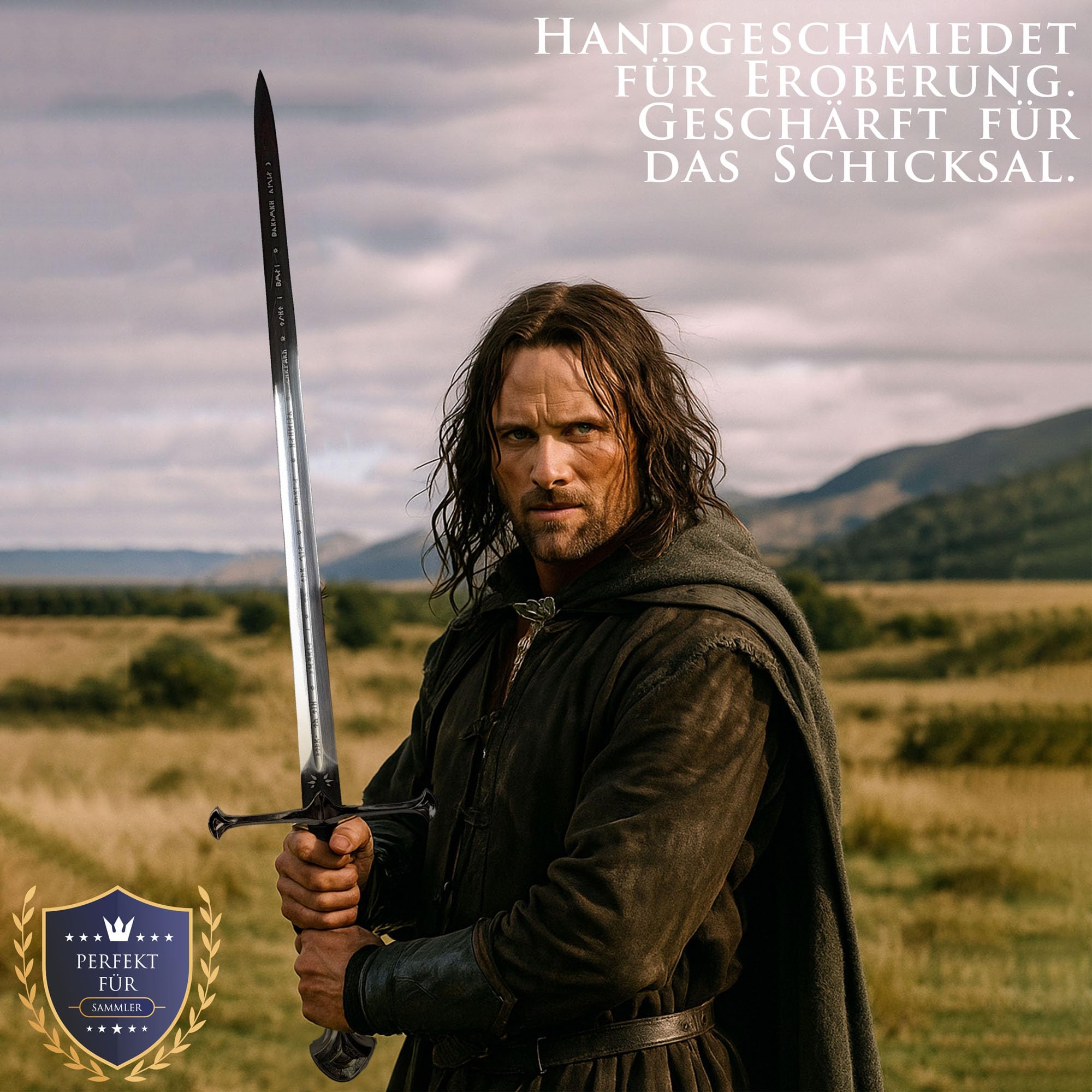 Der Herr der Ringe - LOTR Schwert, Filmschwert, echt, aus Stahl, Der Hobbit, Zauberer Merch, Aragorn Sword, Deko für Sammler und als Geschenk