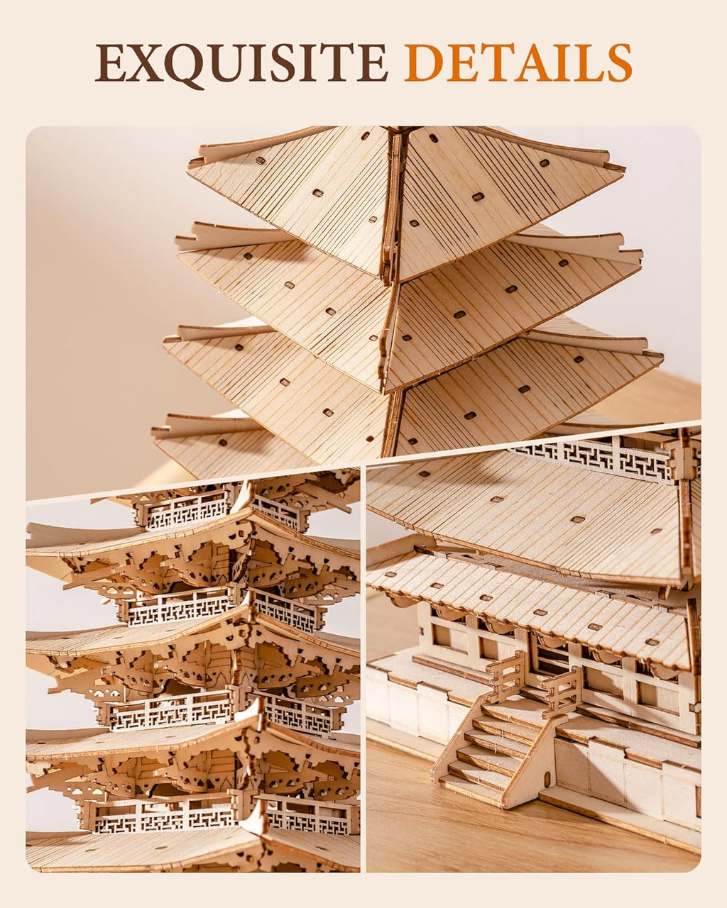 Rolife Modellbau Fünfstöckige Pagode 3D Puzzles für Erwachsene Modellbausatz Erwachsene Japanische Holz Puzzle Holzmodelle Japanische Deko Kreatives Geschenk