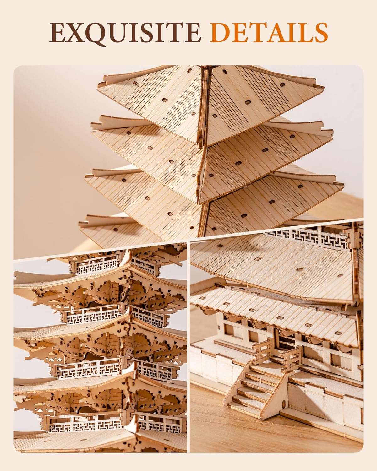 Rolife Modellbau Fünfstöckige Pagode 3D Puzzles für Erwachsene Modellbausatz Erwachsene Japanische Holz Puzzle Holzmodelle Japanische Deko Kreatives Geschenk