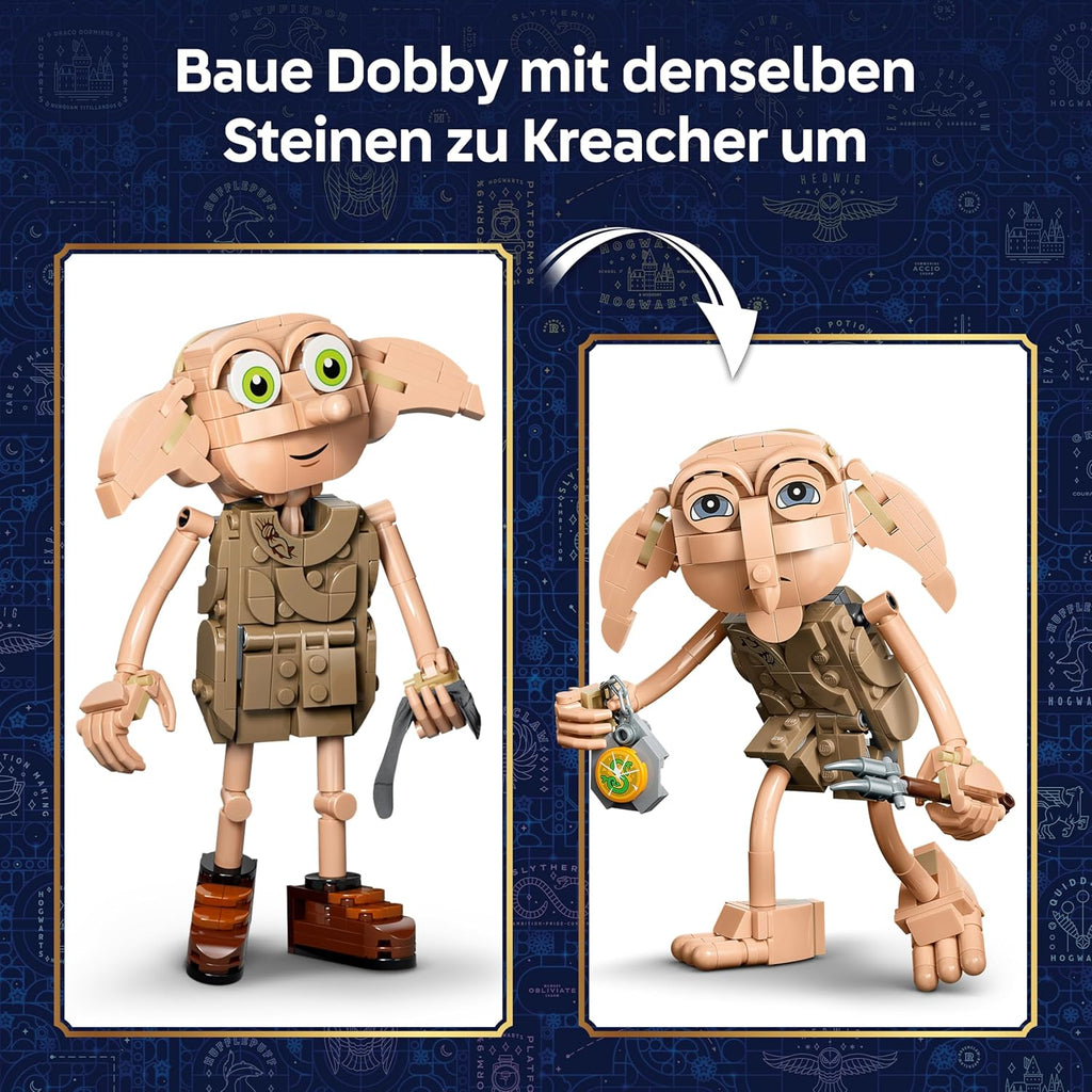 LEGO Harry Potter Dobby the Free Elf Toy - Model Convertible into a Kreacher Figure - DIY Kids' Room Decor - Gift for Girls, Boys, and Fans Ages 8+ - 76469
