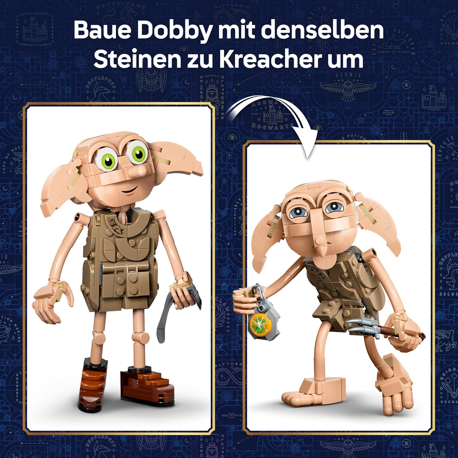 LEGO Harry Potter Dobby the Free Elf Toy - Model Convertible into a Kreacher Figure - DIY Kids' Room Decor - Gift for Girls, Boys, and Fans Ages 8+ - 76469