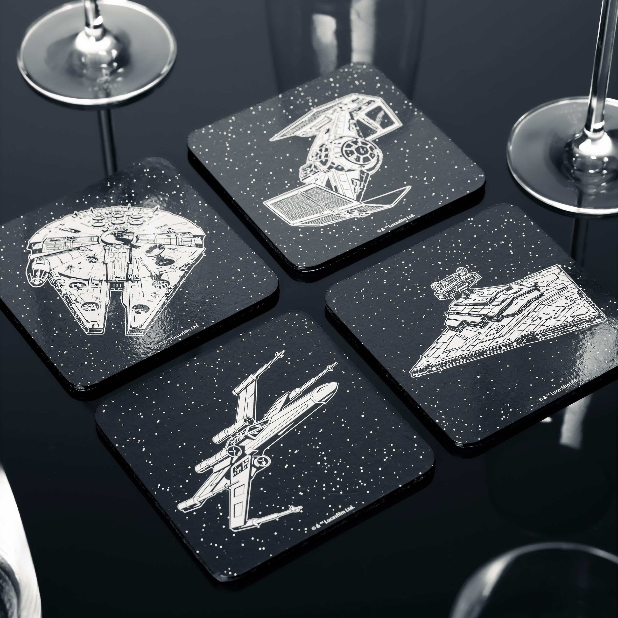 Elbenwald Coaster Set of 4 with different designs and colors - Gift idea - Square glass coasters - for all types of cups - Multicolor - Cork, Plastic (Star Wars)