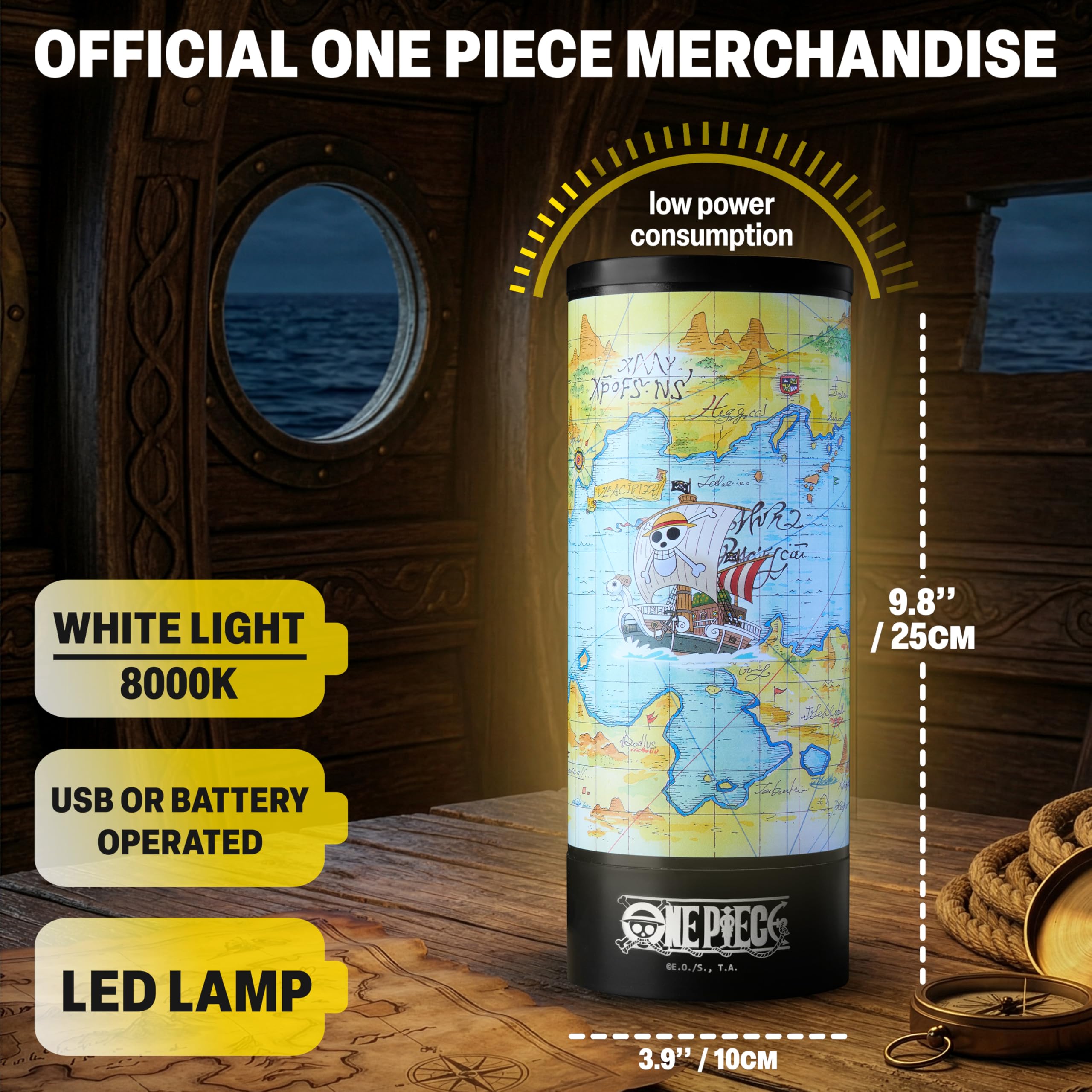 One Piece Skull 3D LED Night Light, Straw Hat Table Lamp with 3 Brightness Levels, USB or Battery, Portable White Light LED Lamp, Anime Gifts for Room Decor (Multicolor 3D Skull)