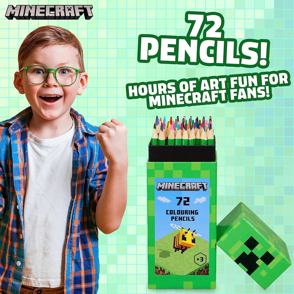Minecraft Set von Farbstiften, Merchandise in Creeper Design Box, Geschenke Für Jungs & Mädchen, 72 Malstifte Pro Box