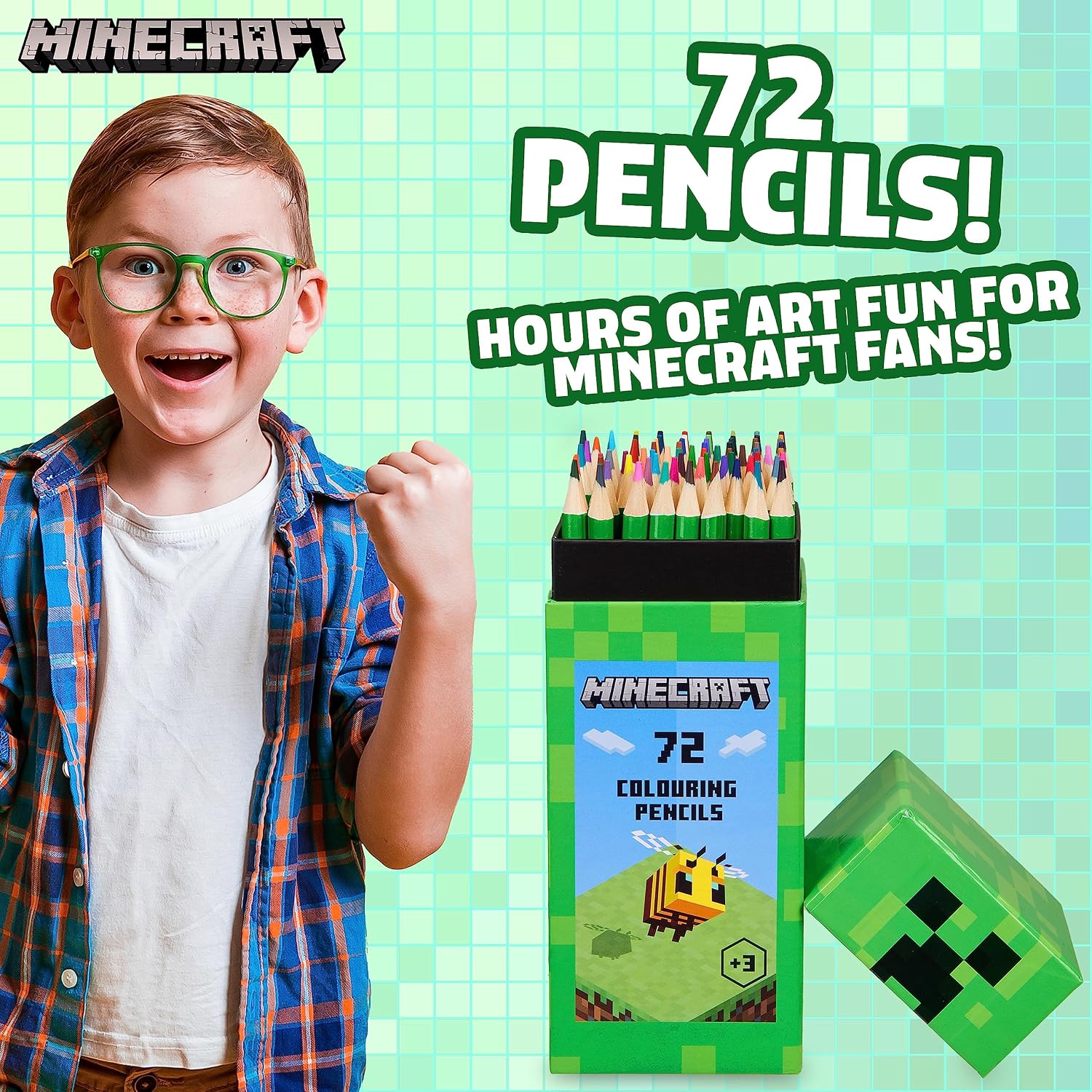 Minecraft Set von Farbstiften, Merchandise in Creeper Design Box, Geschenke Für Jungs & Mädchen, 72 Malstifte Pro Box