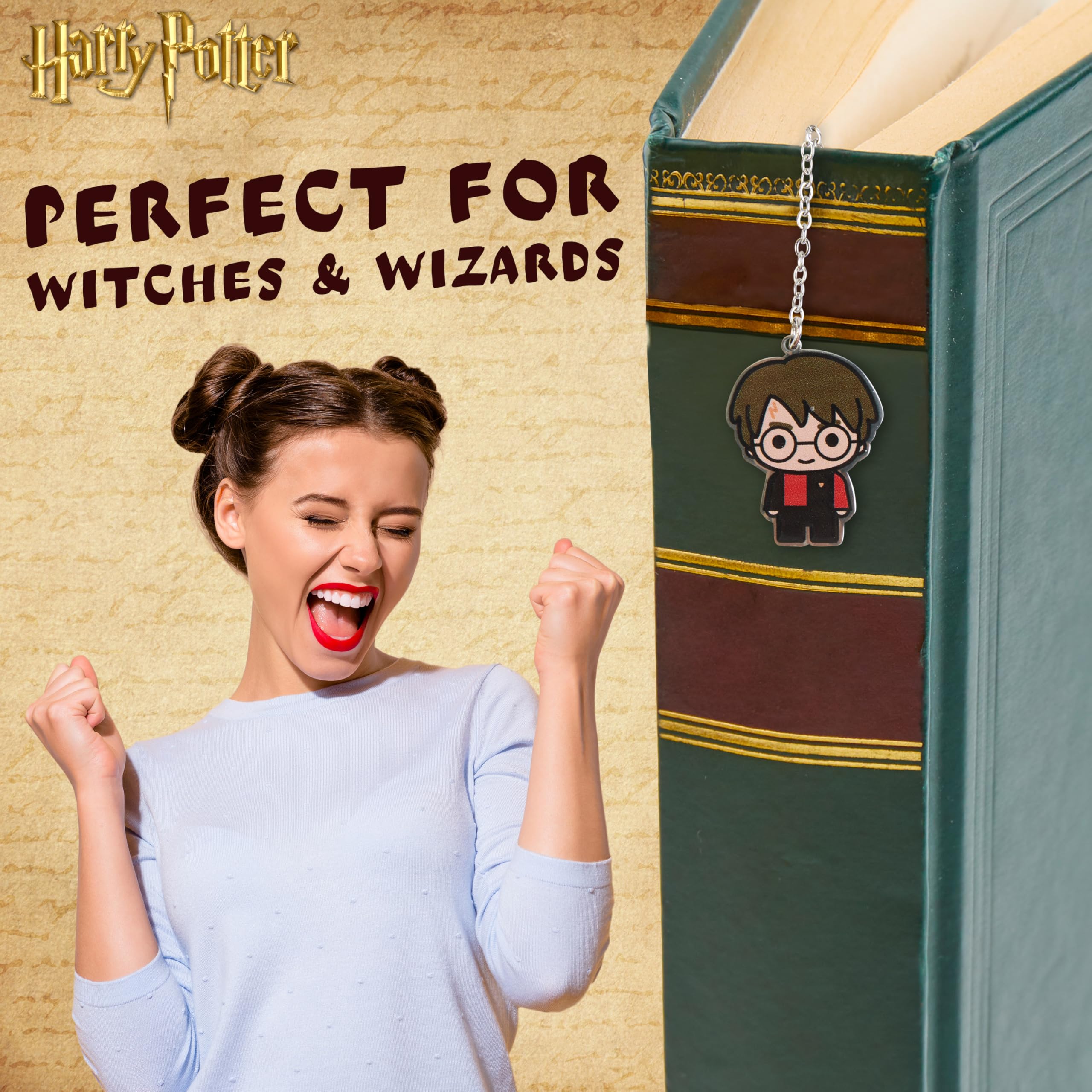 Harry Potter Metal Bookmark with Charm, Beautiful Bookmark for Kids, Adults, and Teachers, Magical Themed Book Accessories, Gifts for Book Lovers (Silver/Gold)