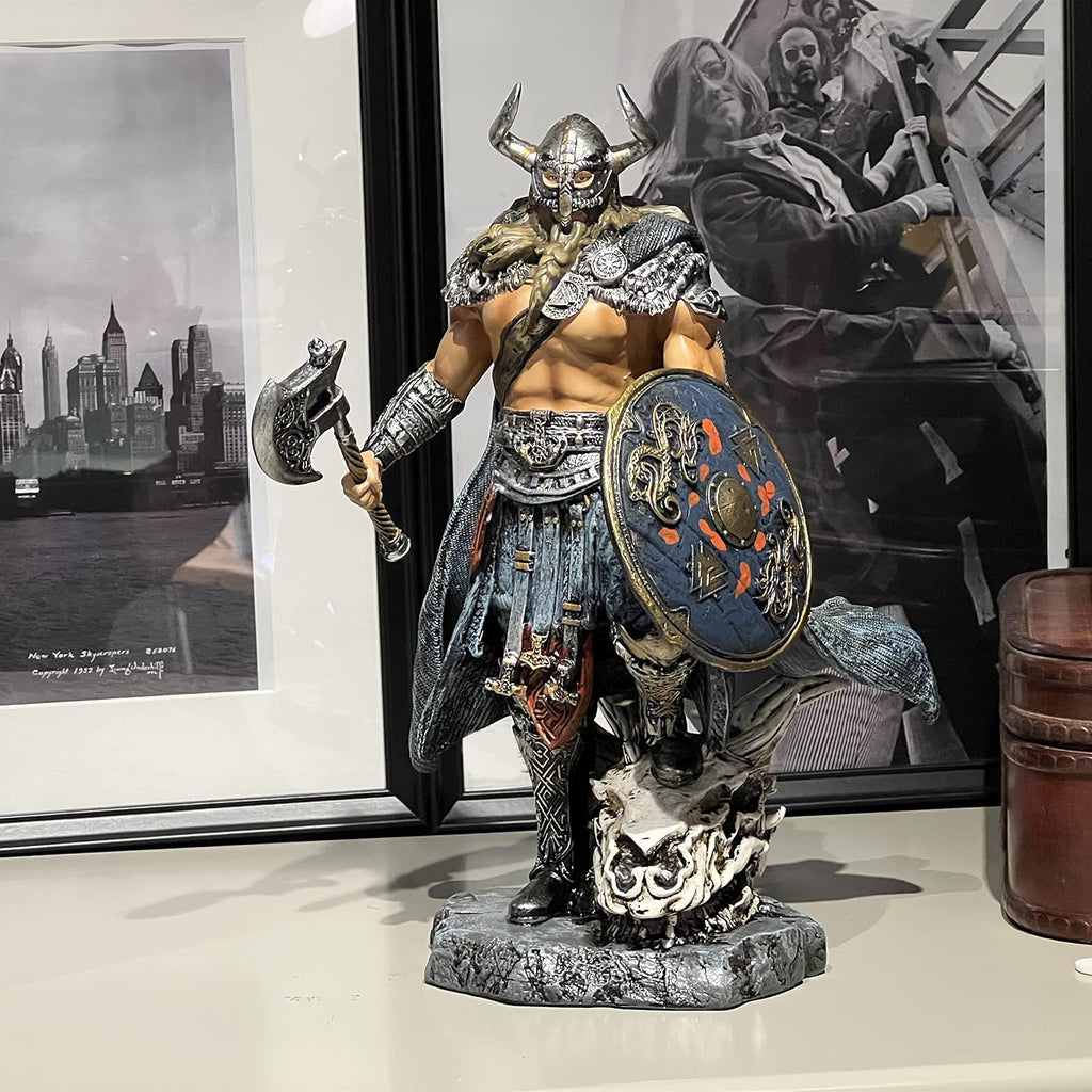 LOOYAR Resin Viking Warrior Thro Dragon Slayer Resin Statue Skulptur Ornament Figur Handwerk für Zuhause Haus Wohnzimmer Veranda Dekoration Büro Schreibtisch Schreibtisch Tischarrangement Geschenk