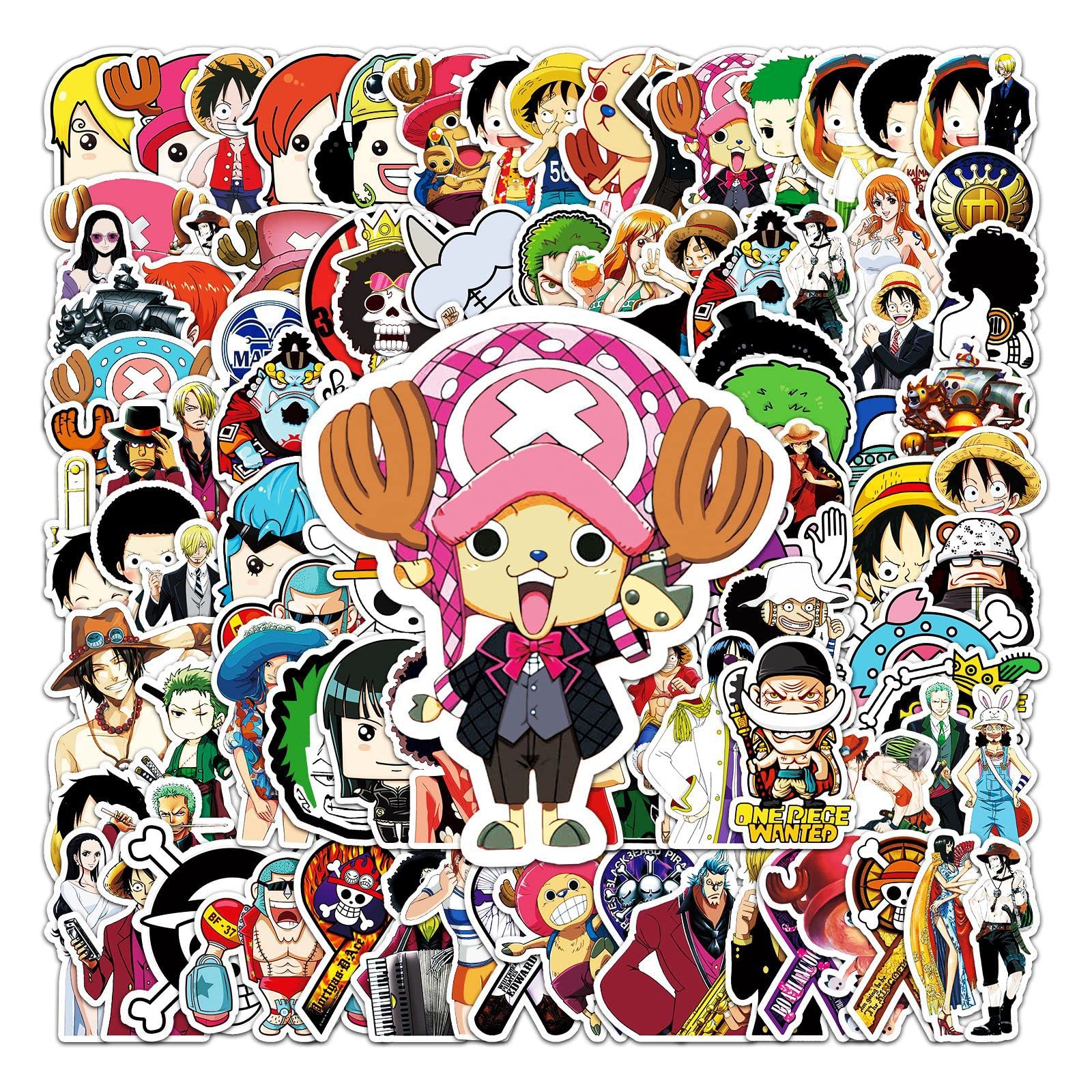 100 Stück One Piece Aufkleber für Wasserflaschen, Laptop, Computer, Skateboard, niedliches Aufkleber-Geschenk für Kinder, Teenager, wasserdicht
