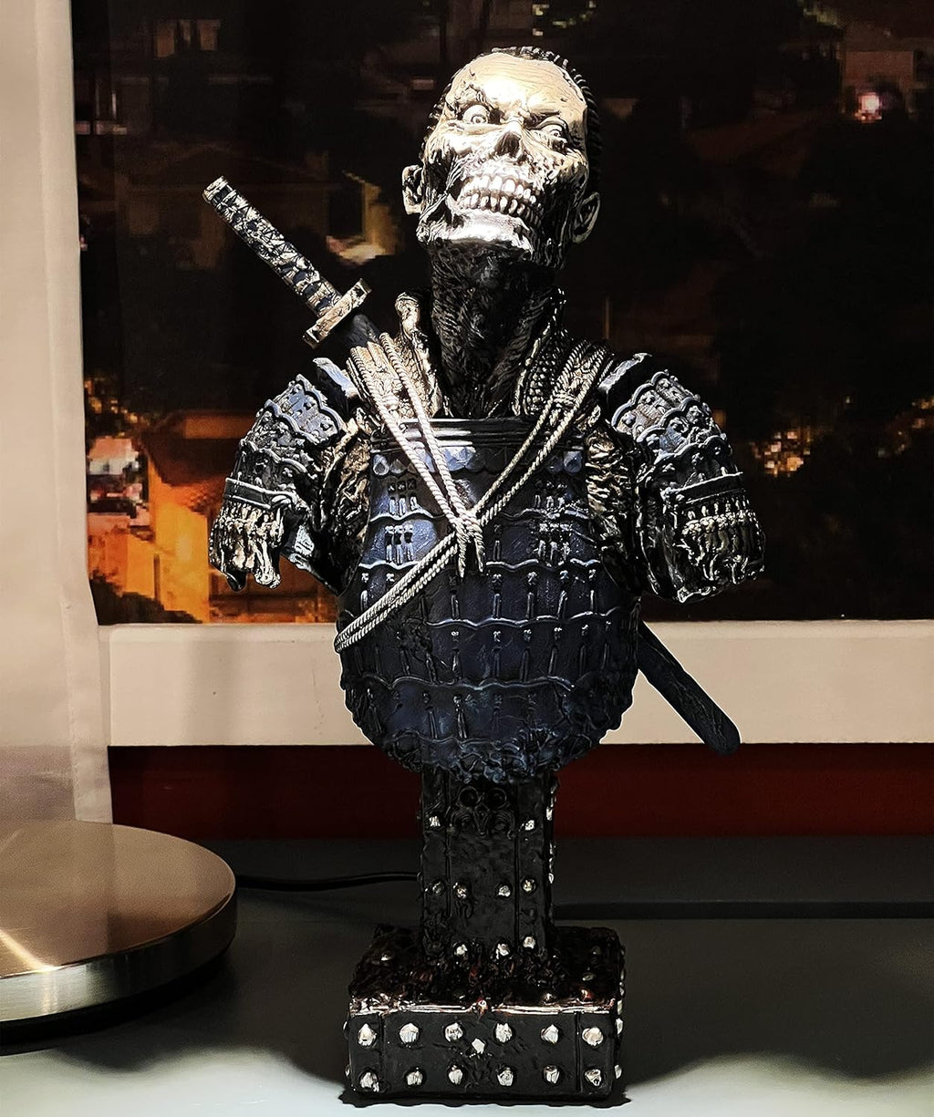 LOOYAR Resin Undead Japanische Samurai Zombie Büste Statue Skulptur Ornament Figur Handwerk für Zuhause Haus Wohnzimmer Veranda Dekoration Büro Schreibtisch Schreibtisch T Geschenk