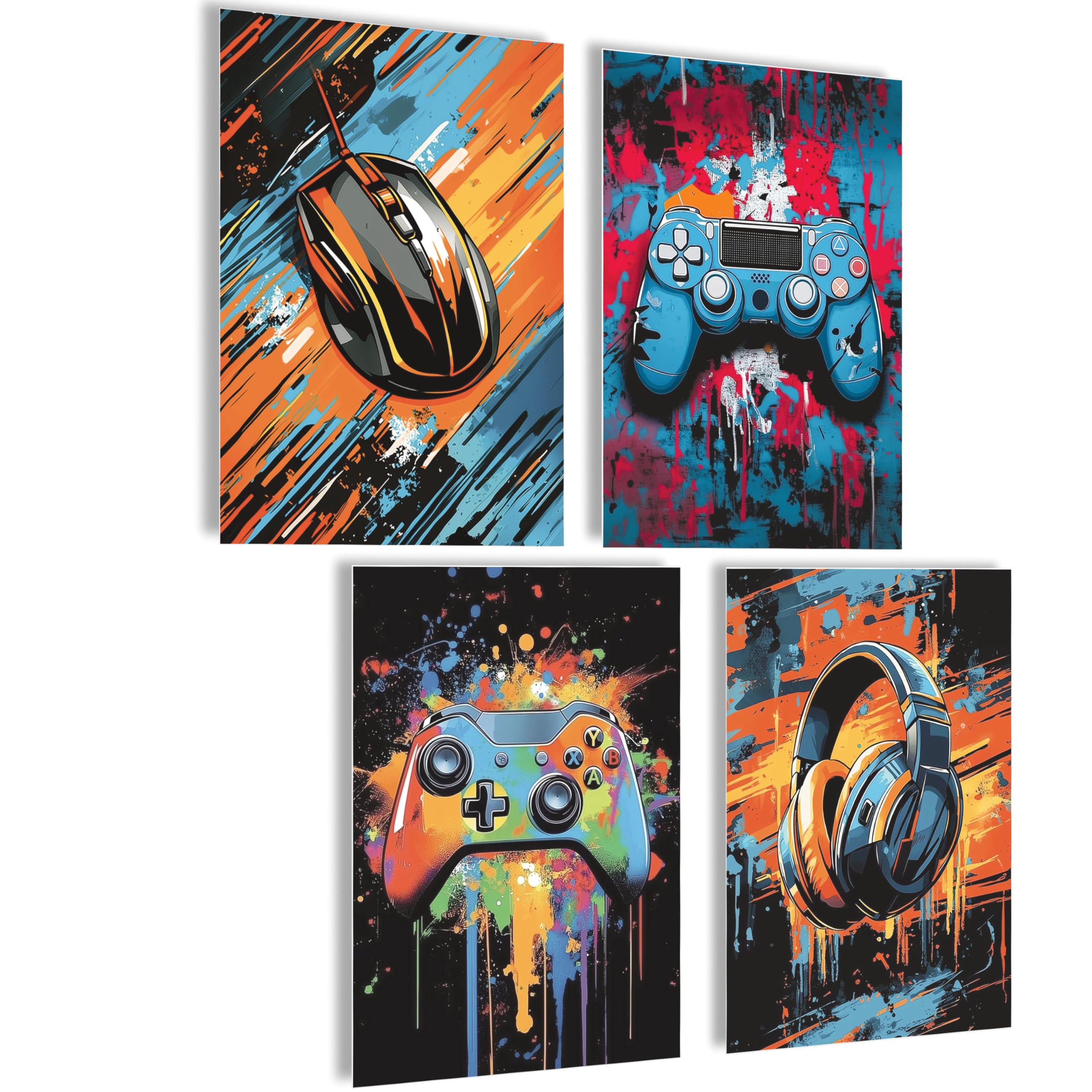 mojoliving Gaming Zimmer Deko Bilder | Poster Wand für Gamer Jugendzimmer | Set mit Neon Sign Motive | Coole Geschenke für Gamer | Zocker Bilder Wand | Neon Wandbild