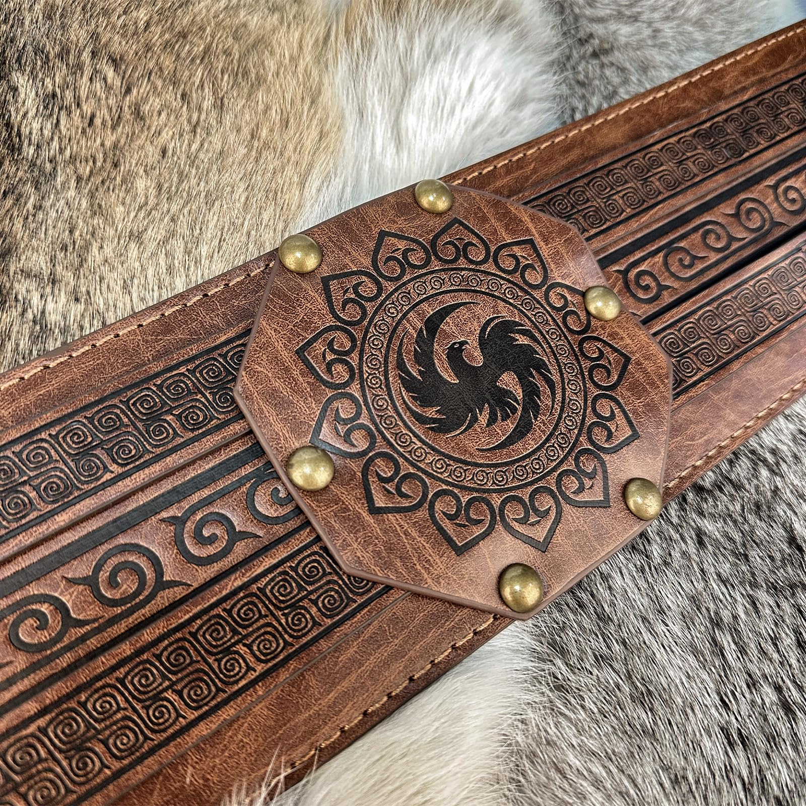 HiiFeuer Wikinger breiter Gürtel, mittelalterlicher Kunstleder Rüstungsgürtel Ritter Korsett Gürtel, LARP Halloween Kostüm