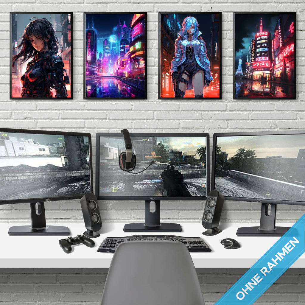 mojoliving Gaming Zimmer Deko Bilder | Poster Wand für Gamer Jugendzimmer | Set mit Neon Sign Motive | Coole Geschenke für Gamer | Zocker Bilder Wand | Neon Wandbild