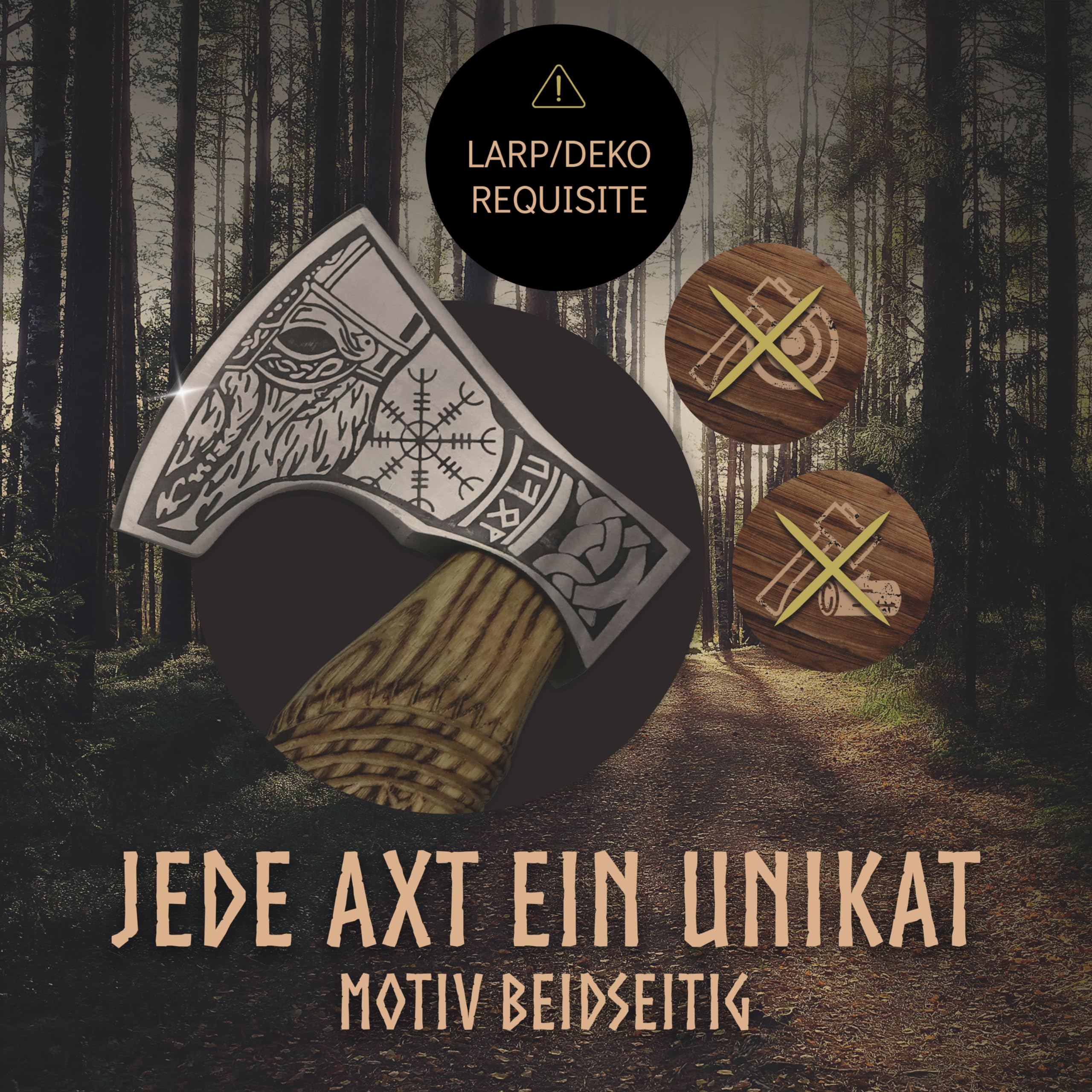 VIKING CRAFT® Wikinger Axt 50cm - Handgefertigte Deko Mit Gravur und Lederschutz - Ideale Mittelalter Deko, Geschenke für Männer und Frauen, Vikings Fanartikel, LARP Beil