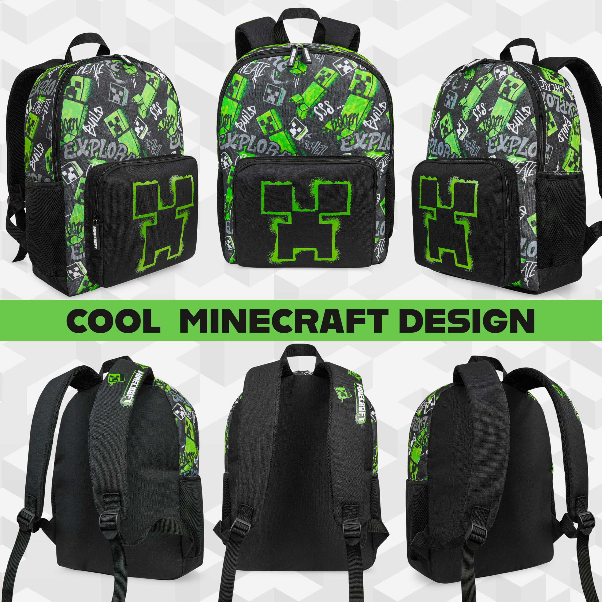 Minecraft Rucksack Kinder Jungen Kinderrucksack Creeper Freizeitrucksack mit Reißverschluss-Fächern für Schulrucksack Schule Sport Alltag
