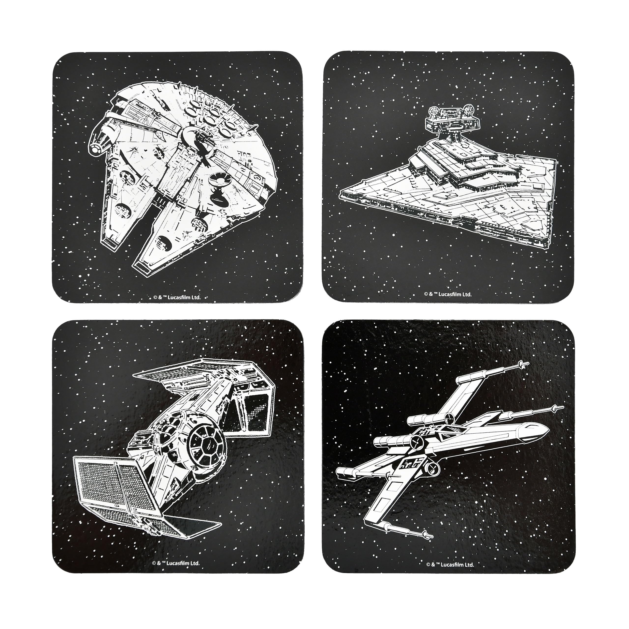 Elbenwald Coaster Set of 4 with different designs and colors - Gift idea - Square glass coasters - for all types of cups - Multicolor - Cork, Plastic (Star Wars)