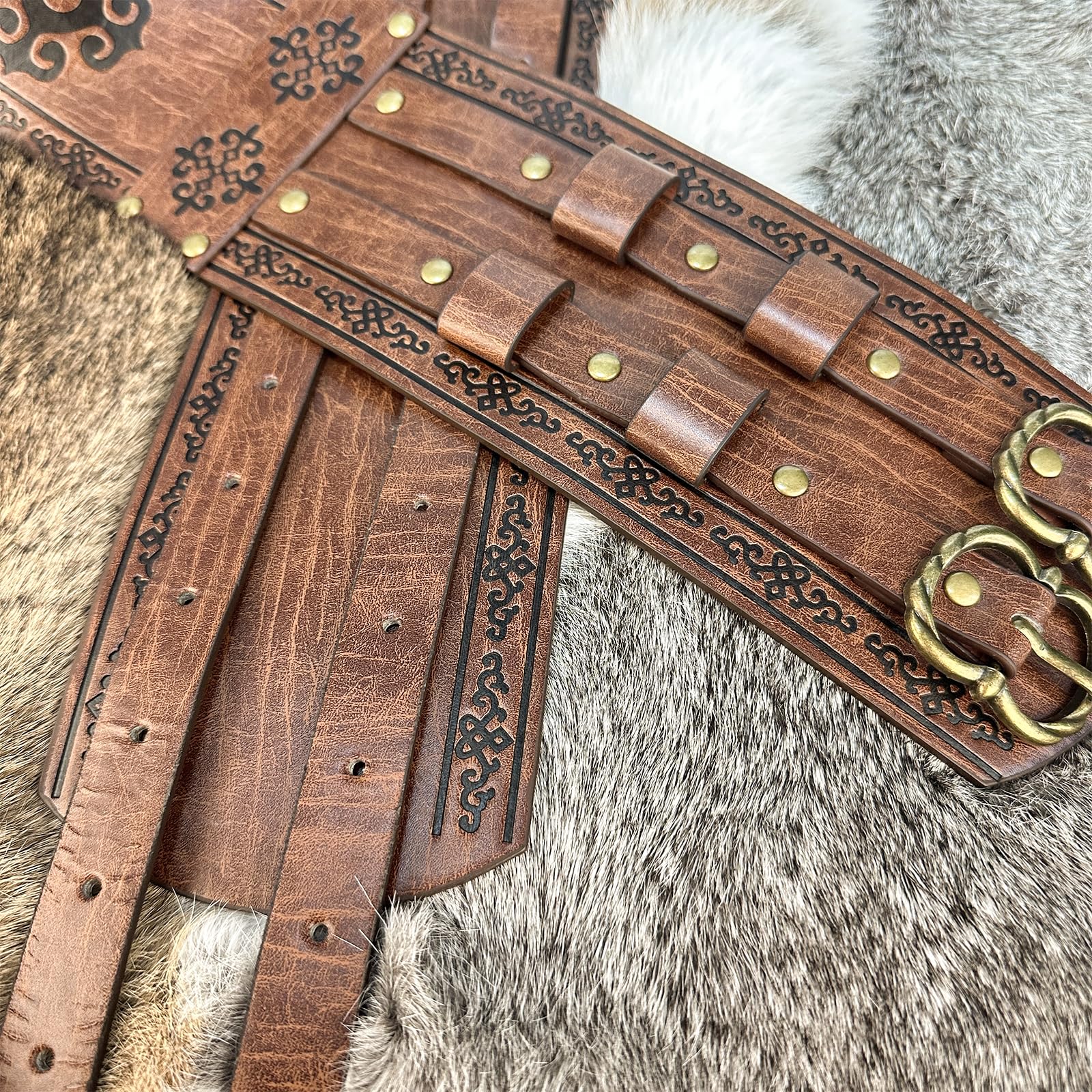 HiiFeuer Wikinger breiter Gürtel, mittelalterlicher Kunstleder Rüstungsgürtel Ritter Korsett Gürtel, LARP Halloween Kostüm