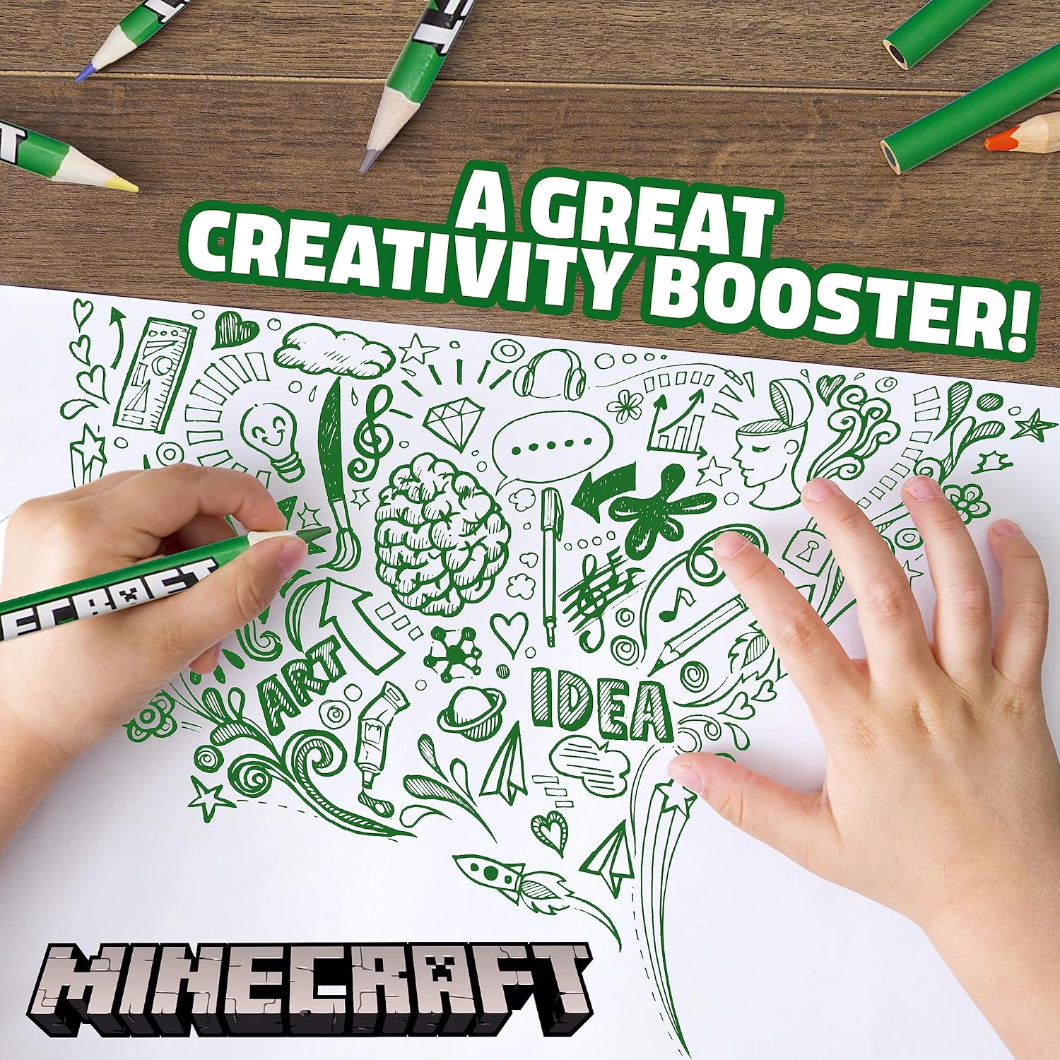 Minecraft Set von Farbstiften, Merchandise in Creeper Design Box, Geschenke Für Jungs & Mädchen, 72 Malstifte Pro Box