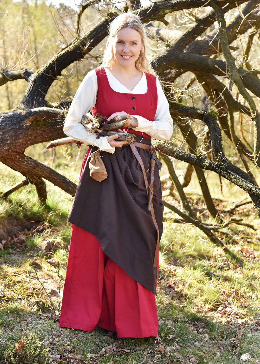 Battle-Merchant - Ärmelloses Mittelalter Kleid Lene für Damen - mit Taschen - Trägerkleid Bauernkleid Überkleid Mieder - Baumwolle