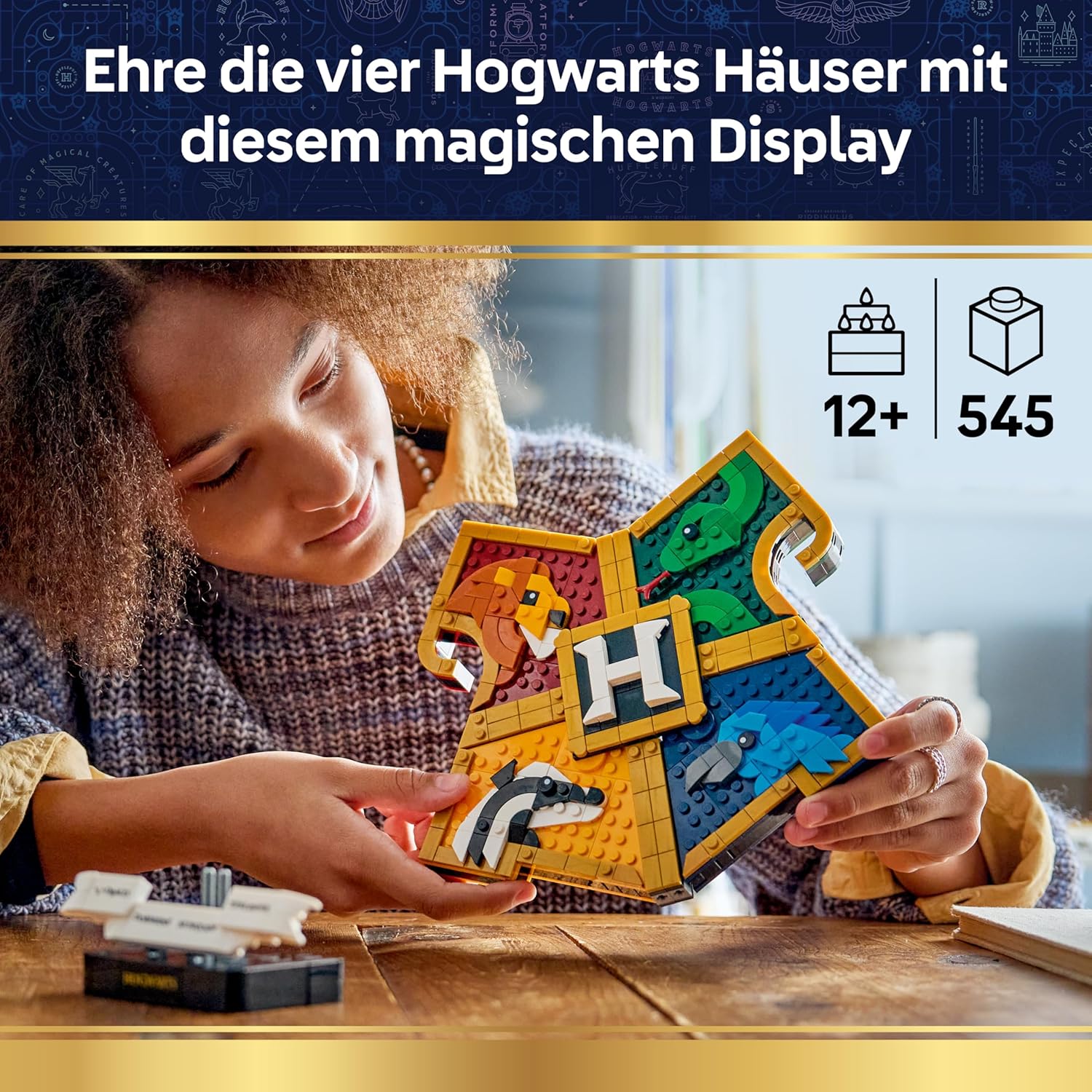 LEGO Harry Potter Hogwarts Hauswappen - Wanddeko 3D Modell mit Tieren - DIY Deko fürs Kinderzimmer - Geburtstagsgeschenk für Mädchen, Jungen und Teenager ab 12 Jahren - 76462