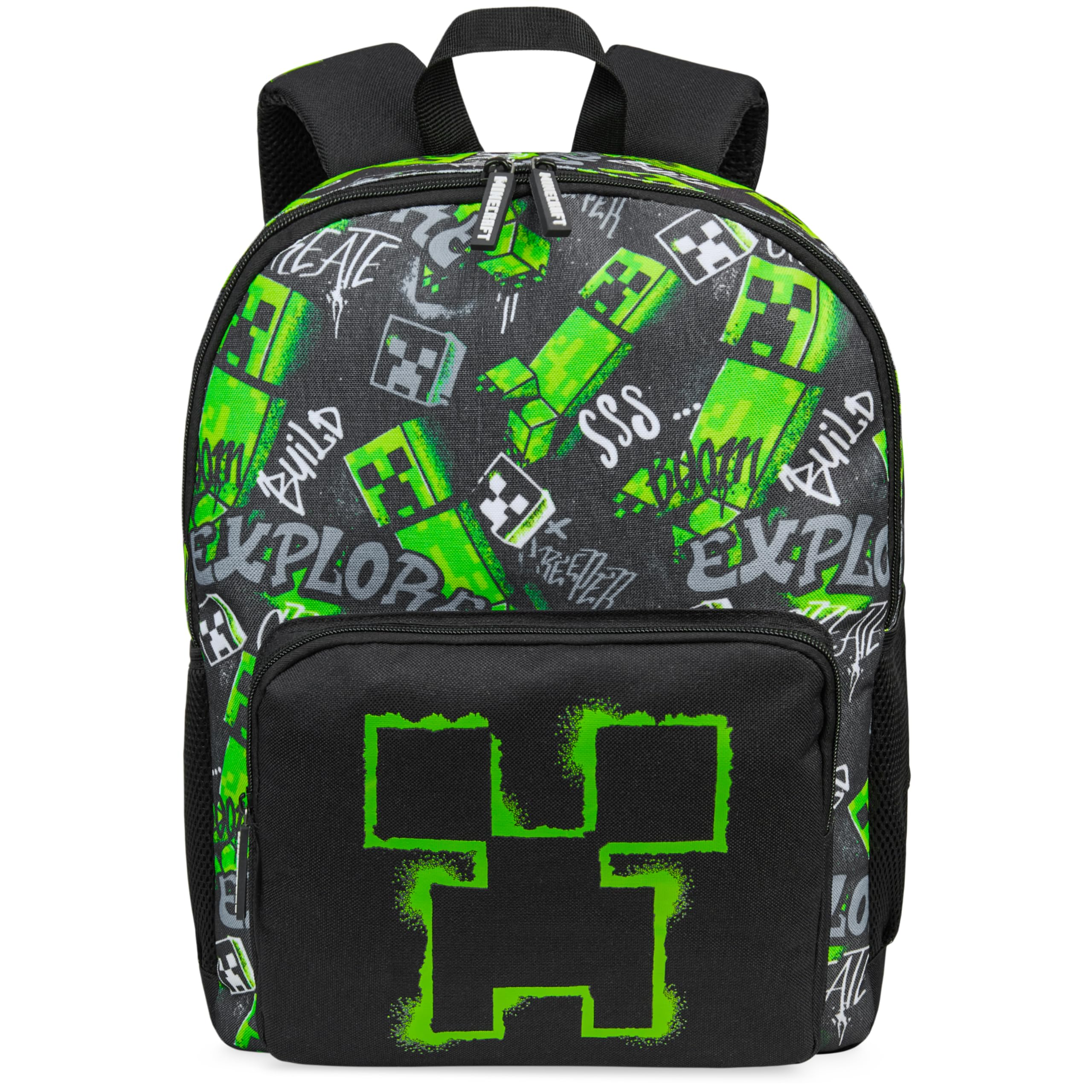 Minecraft Rucksack Kinder Jungen Kinderrucksack Creeper Freizeitrucksack mit Reißverschluss-Fächern für Schulrucksack Schule Sport Alltag