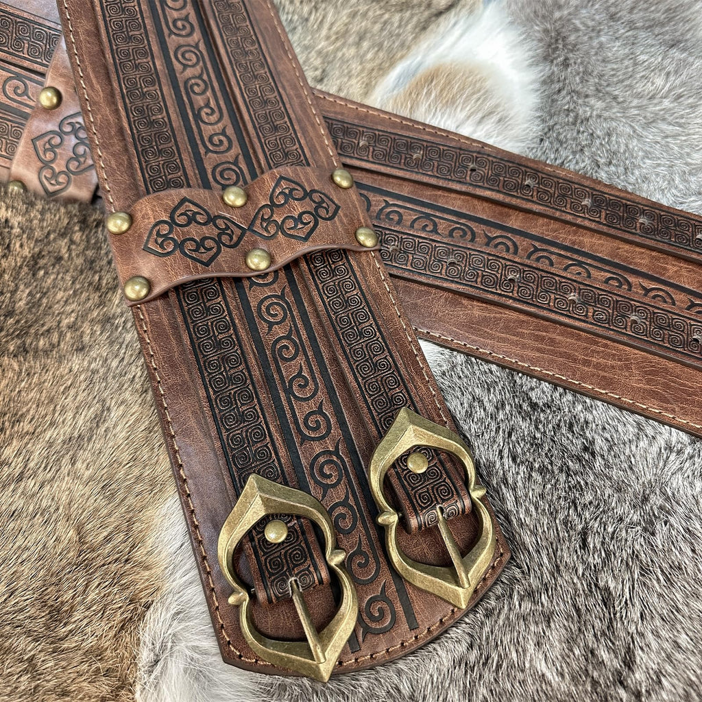 HiiFeuer Wikinger breiter Gürtel, mittelalterlicher Kunstleder Rüstungsgürtel Ritter Korsett Gürtel, LARP Halloween Kostüm