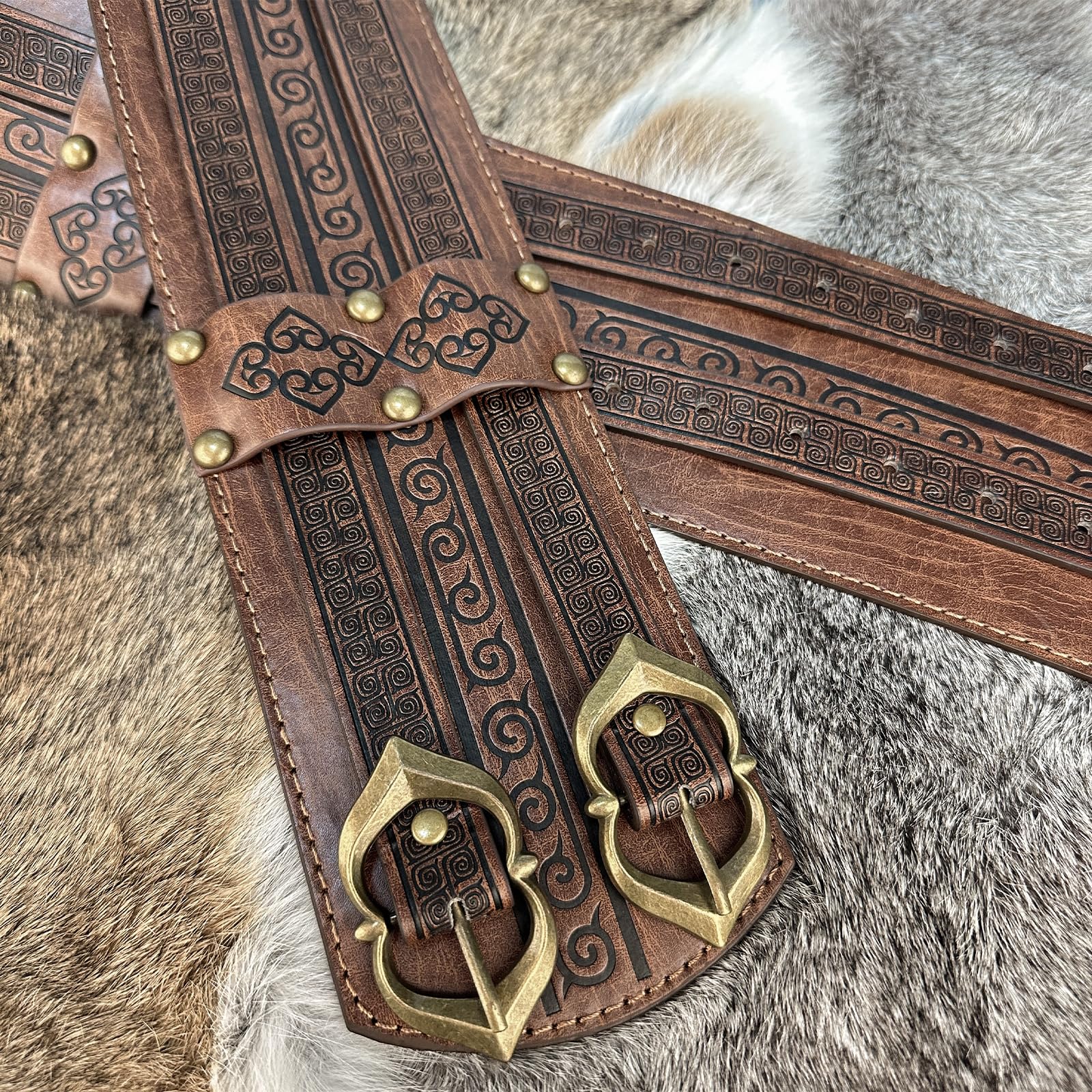 HiiFeuer Wikinger breiter Gürtel, mittelalterlicher Kunstleder Rüstungsgürtel Ritter Korsett Gürtel, LARP Halloween Kostüm