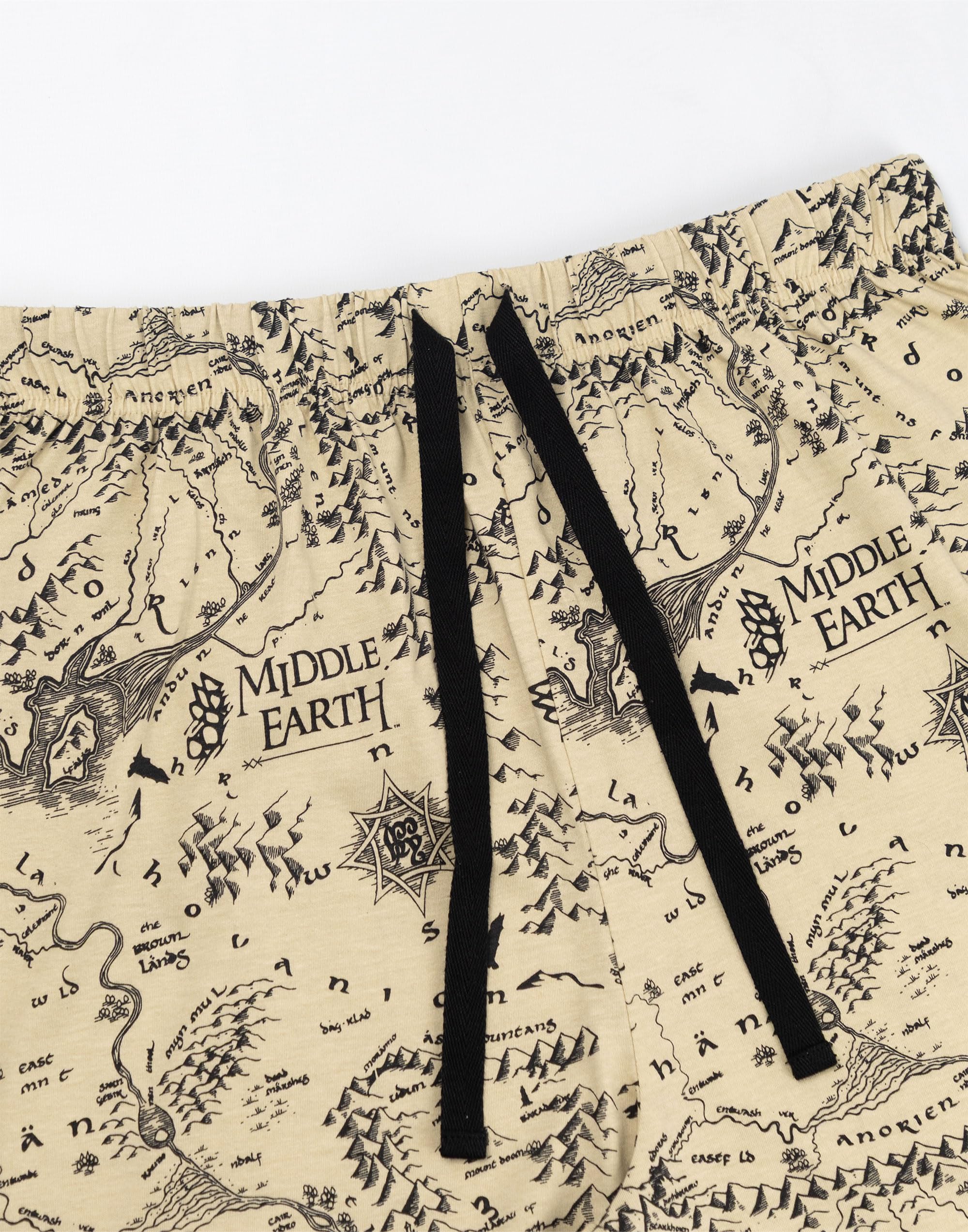 Lord of The Rings „Herr der Ringe“-Pyjama-Set für Herren, Anthrazitgrau, Kurzarm | Shorts mit Mittelerde-Kartenprint und Kordelzug | Nachtwäsche & Loungewear